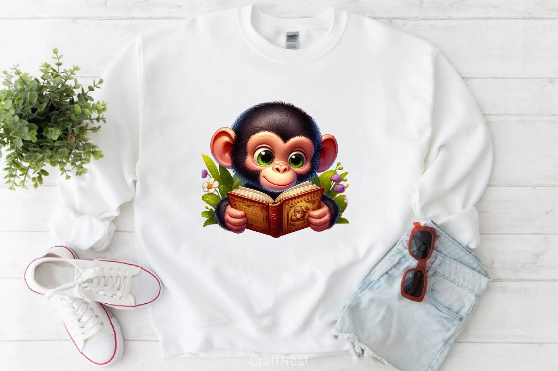 Cute Monkey Reading Clipart Bundle - CraftNest - Digital Crafting and Art