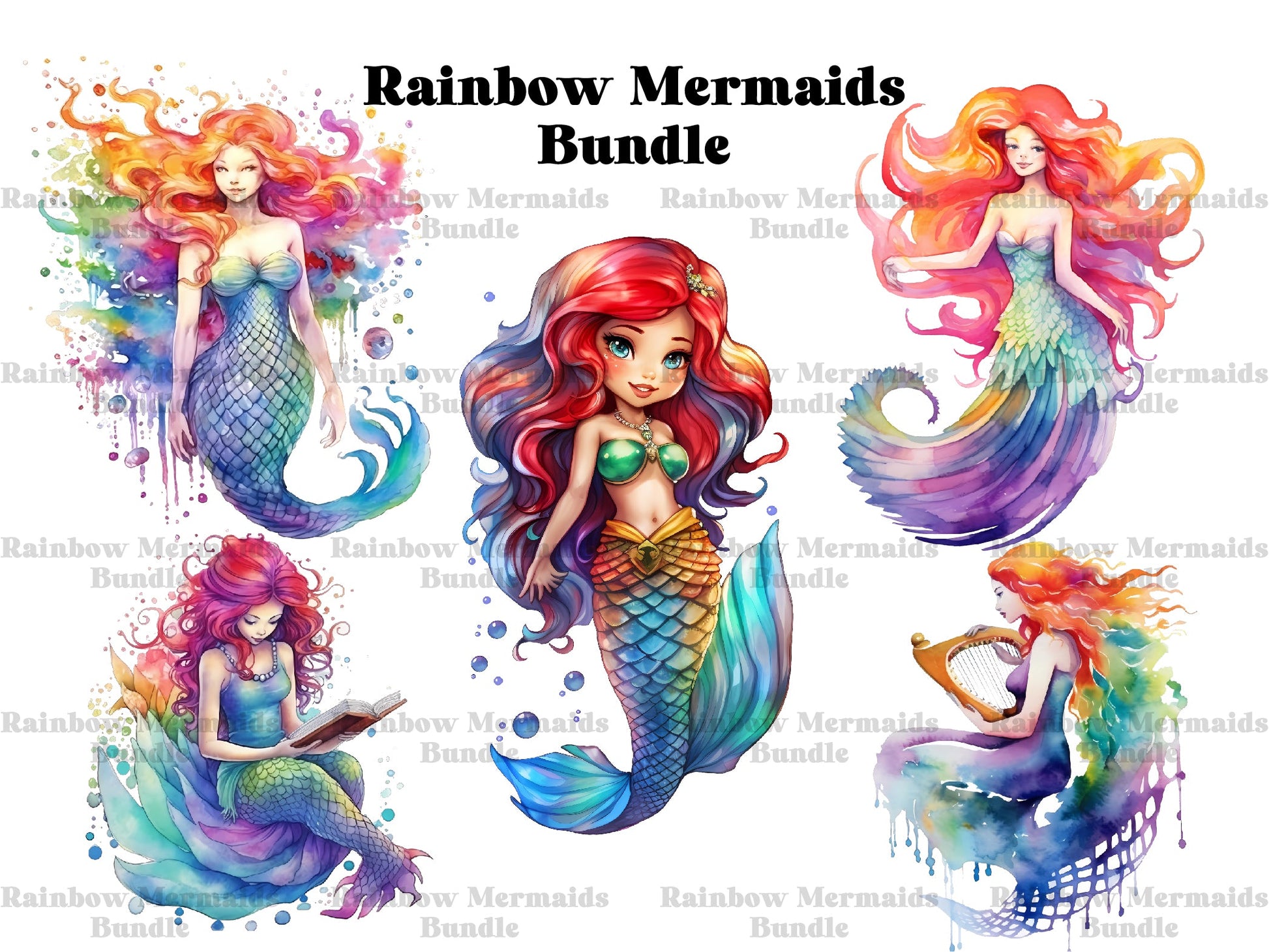 Rainbow Mermaids Clipart - CraftNest