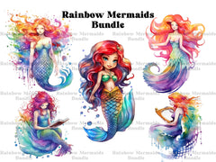 Rainbow Mermaids Clipart - CraftNest