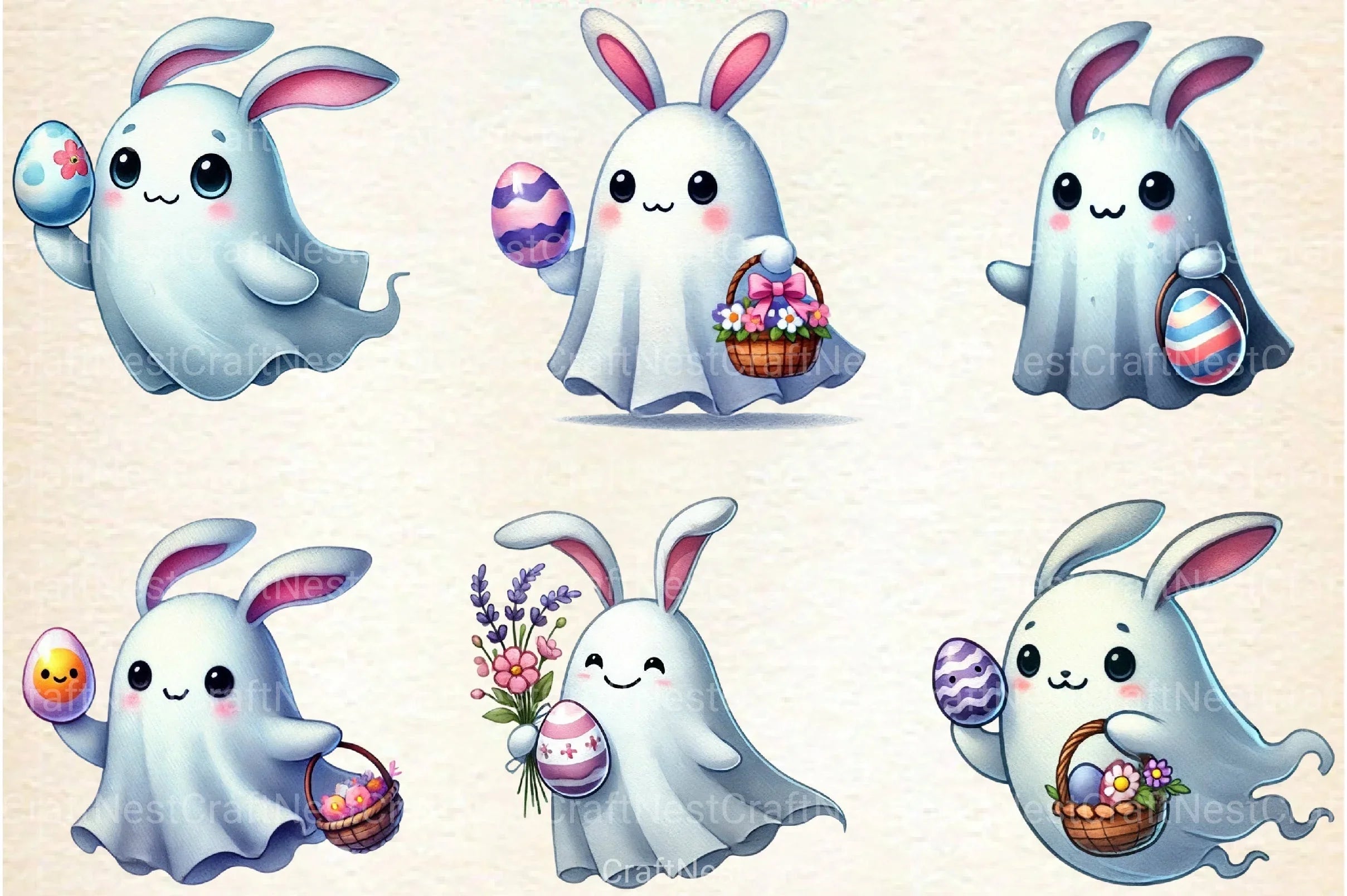 Ghost Bunny Eggs Clipart Bundle - CraftNest - Digital Crafting and Art