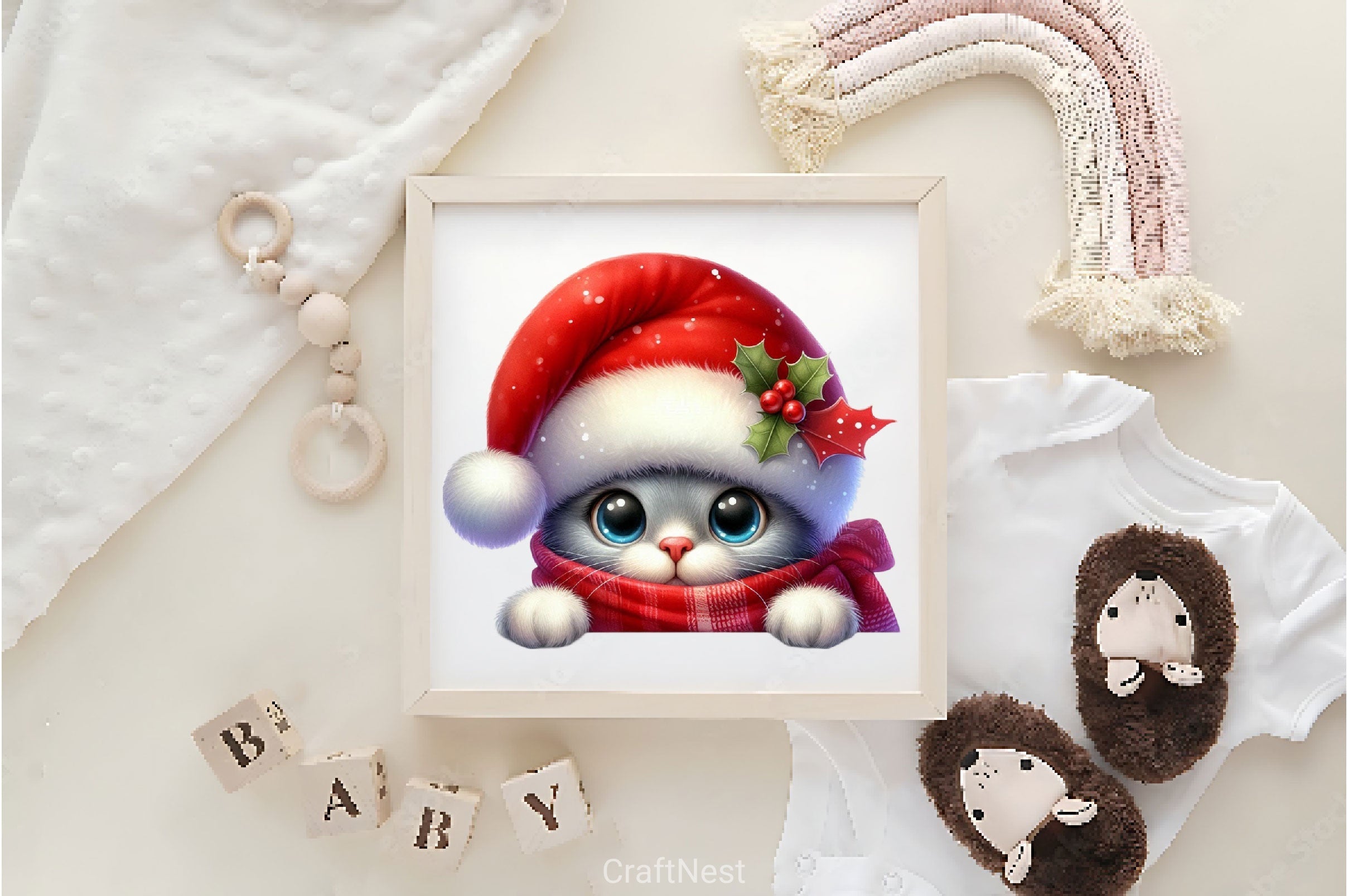 Christmas Peeking Cat Clipart Bundle