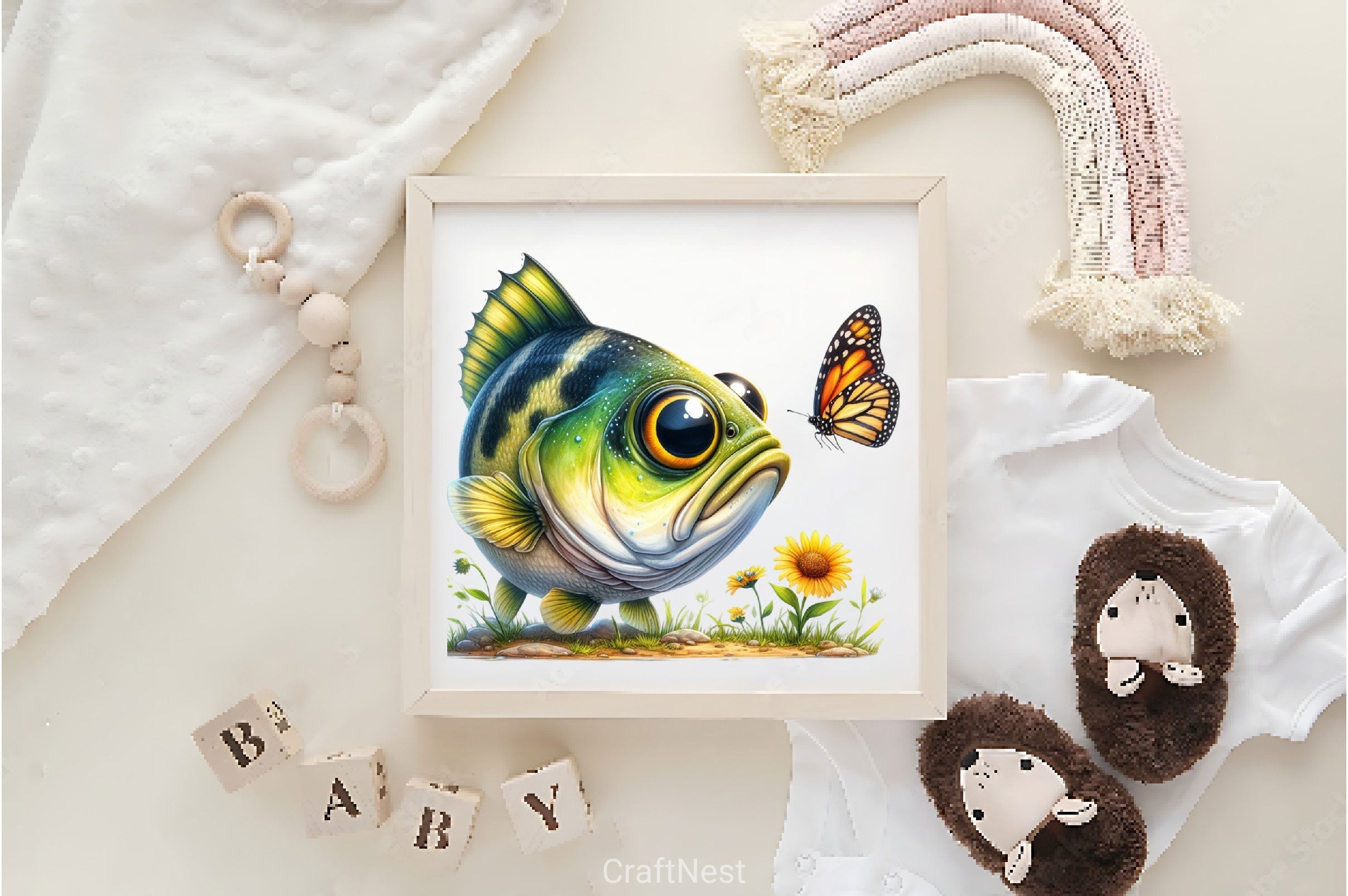 Bass Fishing With Butterflies Clipart Bundle