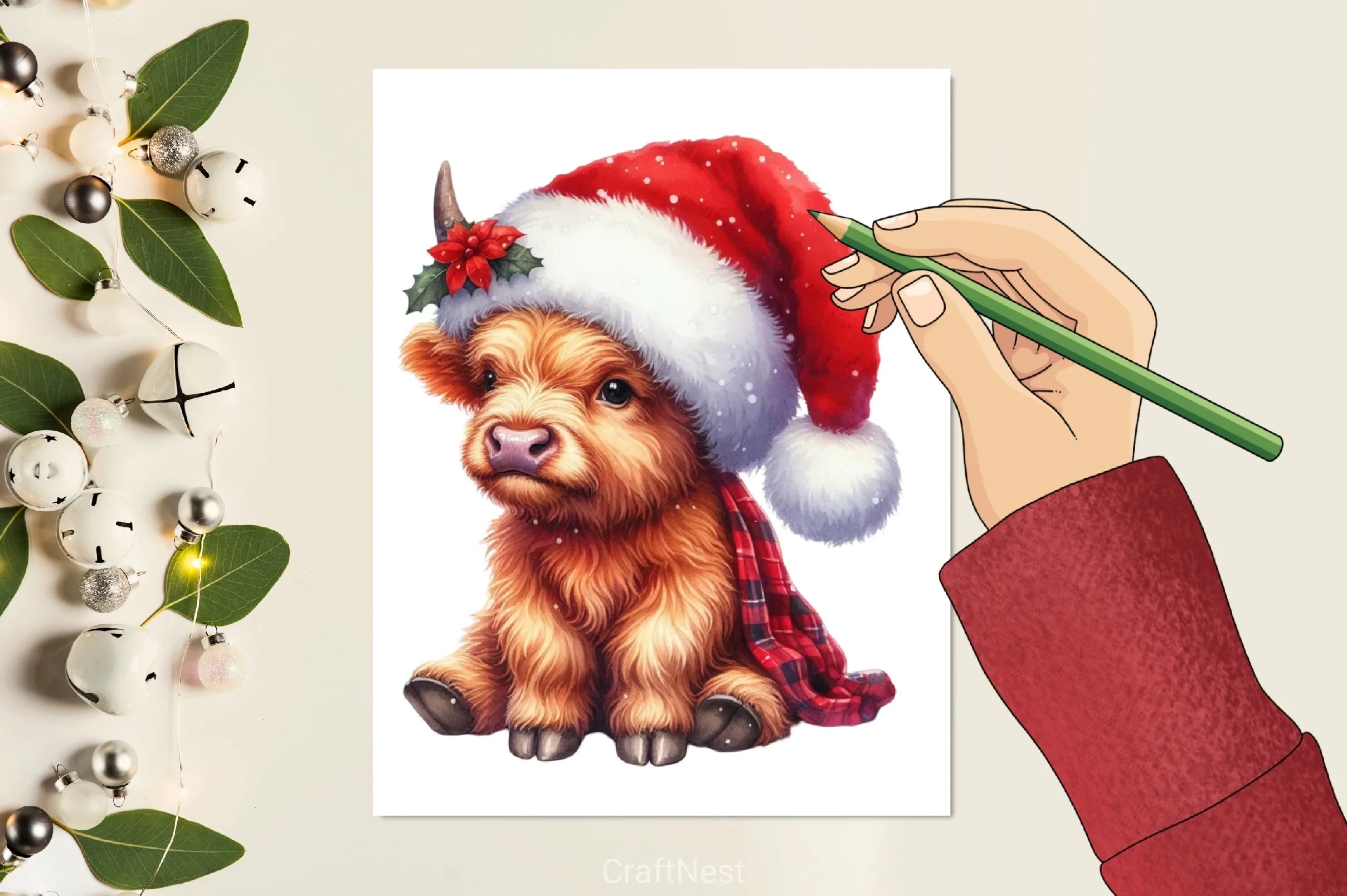 Christmas Baby Highland Cow Clipart Bundle - CraftNest - Digital Crafting and Art