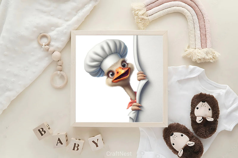 Peeking Chef Ostrich Clipart Bundle - CraftNest - Digital Crafting and Art