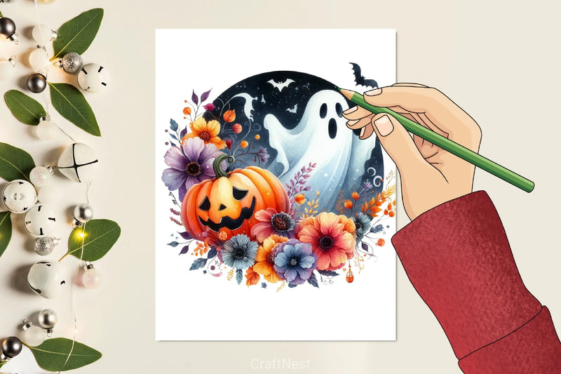 Ghost Pumpkin Floral Halloween Clipart Bundle - CraftNest - Digital Crafting and Art