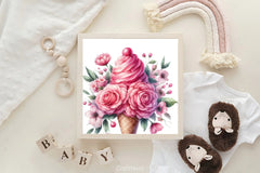 Pink Floral Ice Cream Clipart Bundle - CraftNest - Digital Crafting and Art