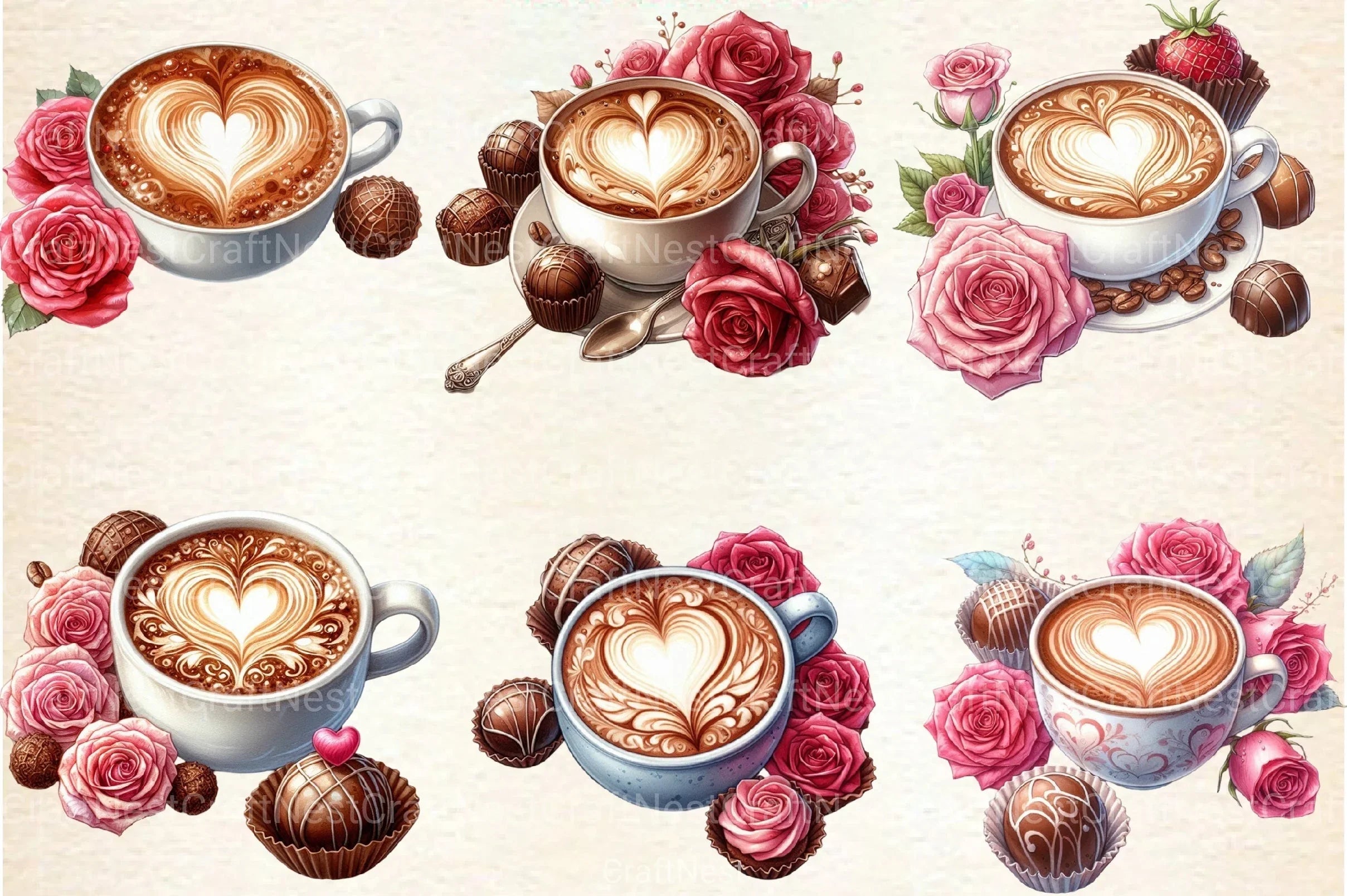 Valentine Coffee Cup Clipart Bundle 99 - CraftNest - Digital Crafting and Art