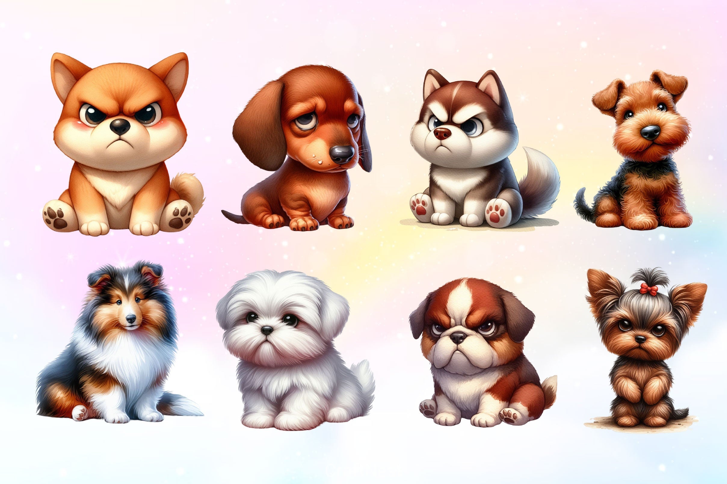 Funny Grumpy Dog Clipart Bundle