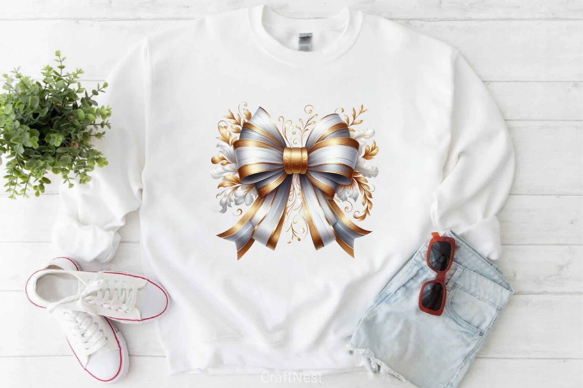 White Gold Bows Clipart Bundle - CraftNest - Digital Crafting and Art