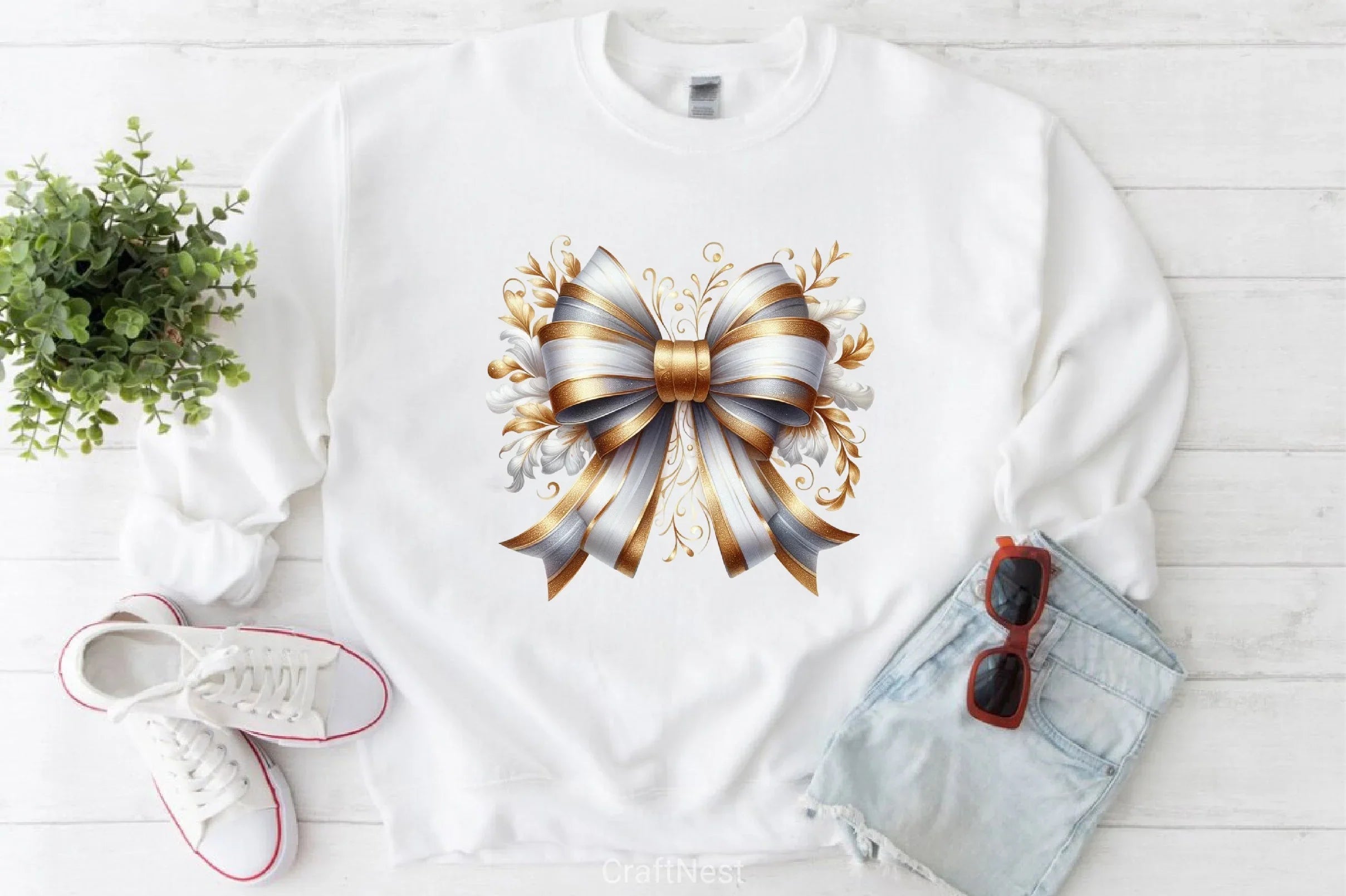 White Gold Bows Clipart Bundle - CraftNest - Digital Crafting and Art