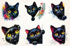 Black Cat Peeking Clipart Bundle - CraftNest - Digital Crafting and Art