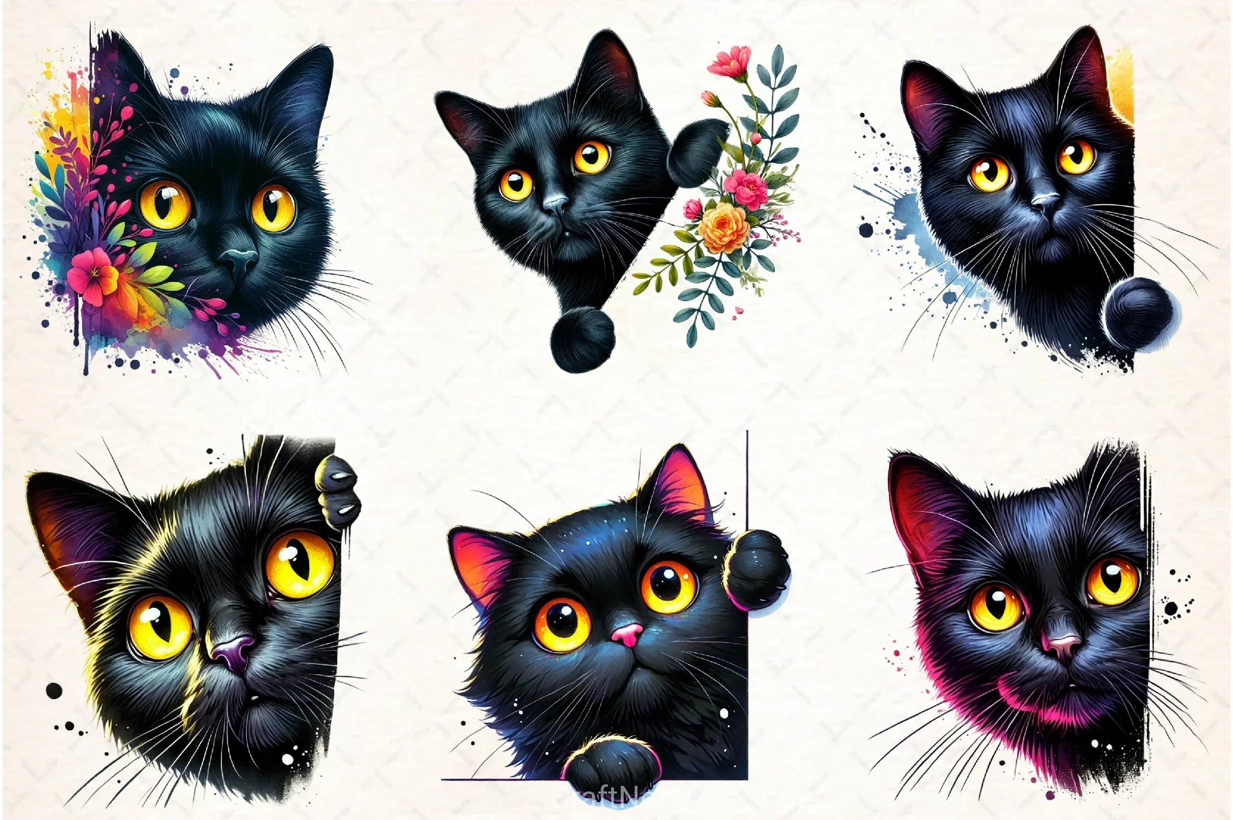 Black Cat Peeking Clipart Bundle - CraftNest - Digital Crafting and Art