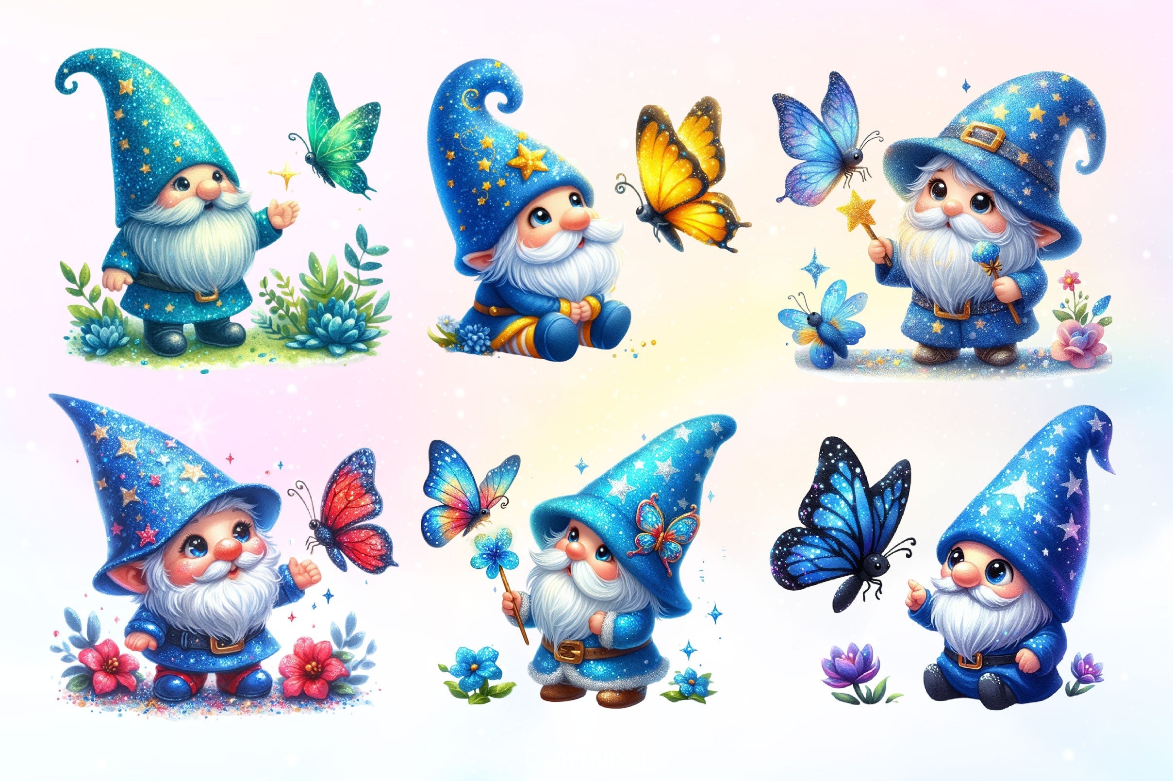 Cute Gnome With Butterfly Clipart Bundle 2