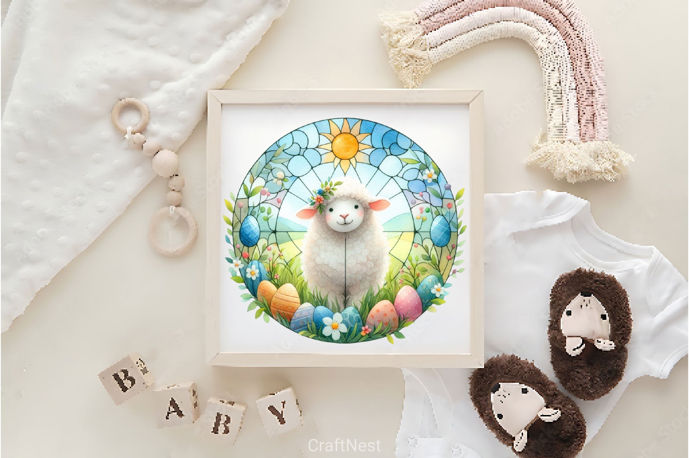 Stained Glass Easter Sheep Clipart Bundle