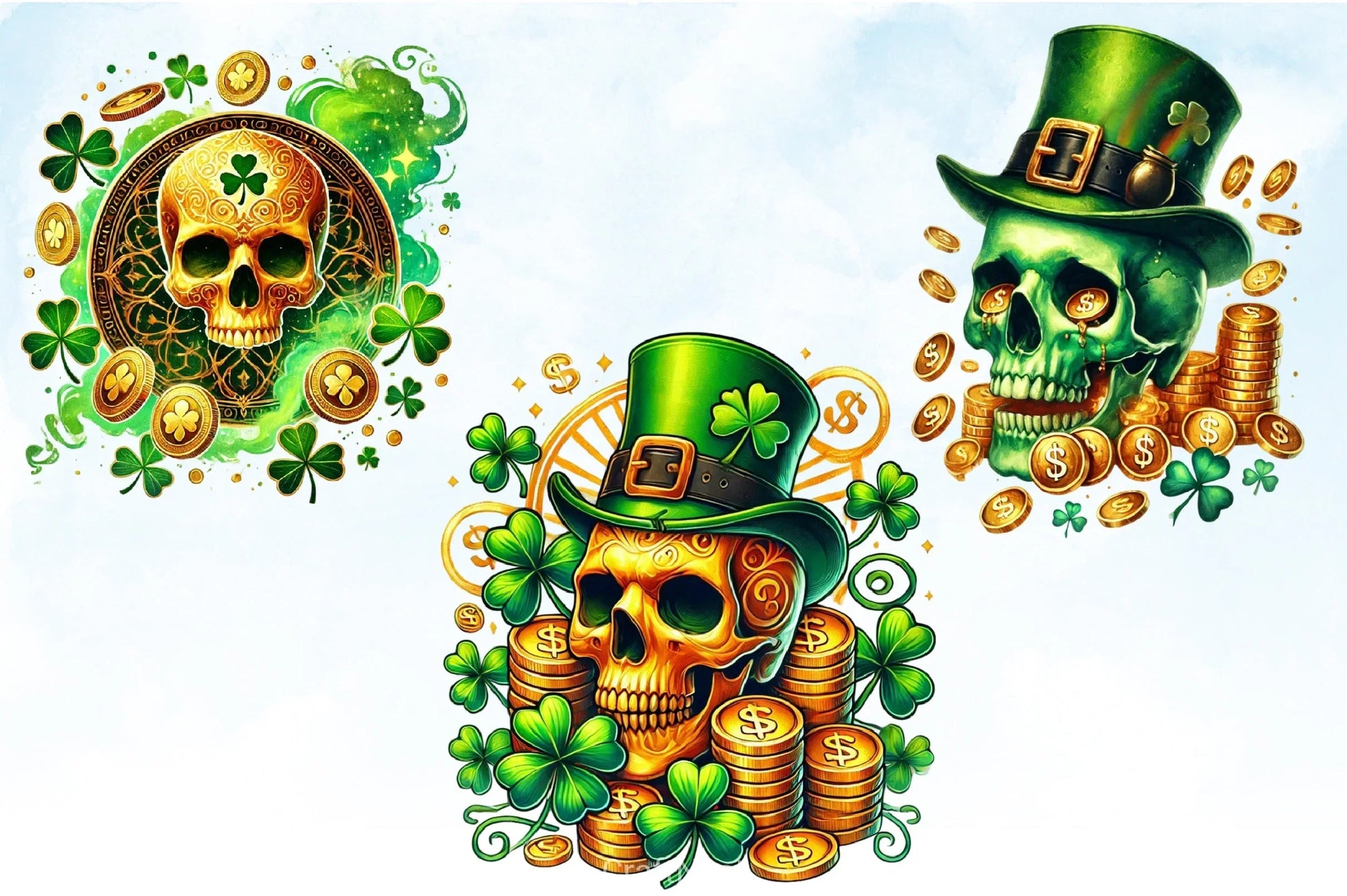 St Patrick Gold Coin Skull Clipart Bundle - CraftNest - Digital Crafting and Art