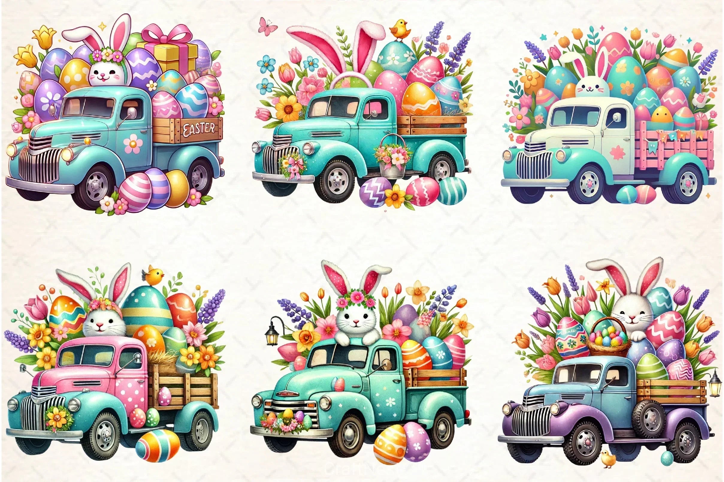 Easter Bunny Truck Clipart Bundle 6 - CraftNest - Digital Crafting and Art