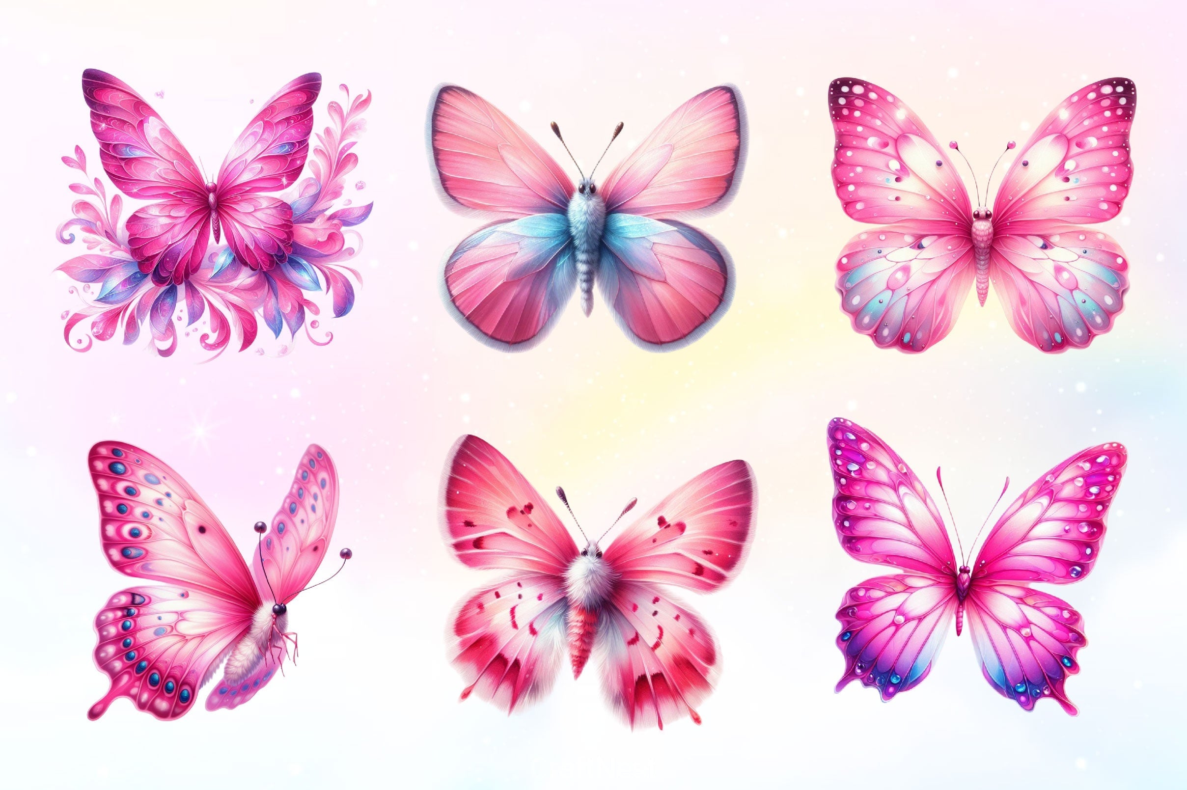 Coquette Pink Butterfly Clipart Bundle 2