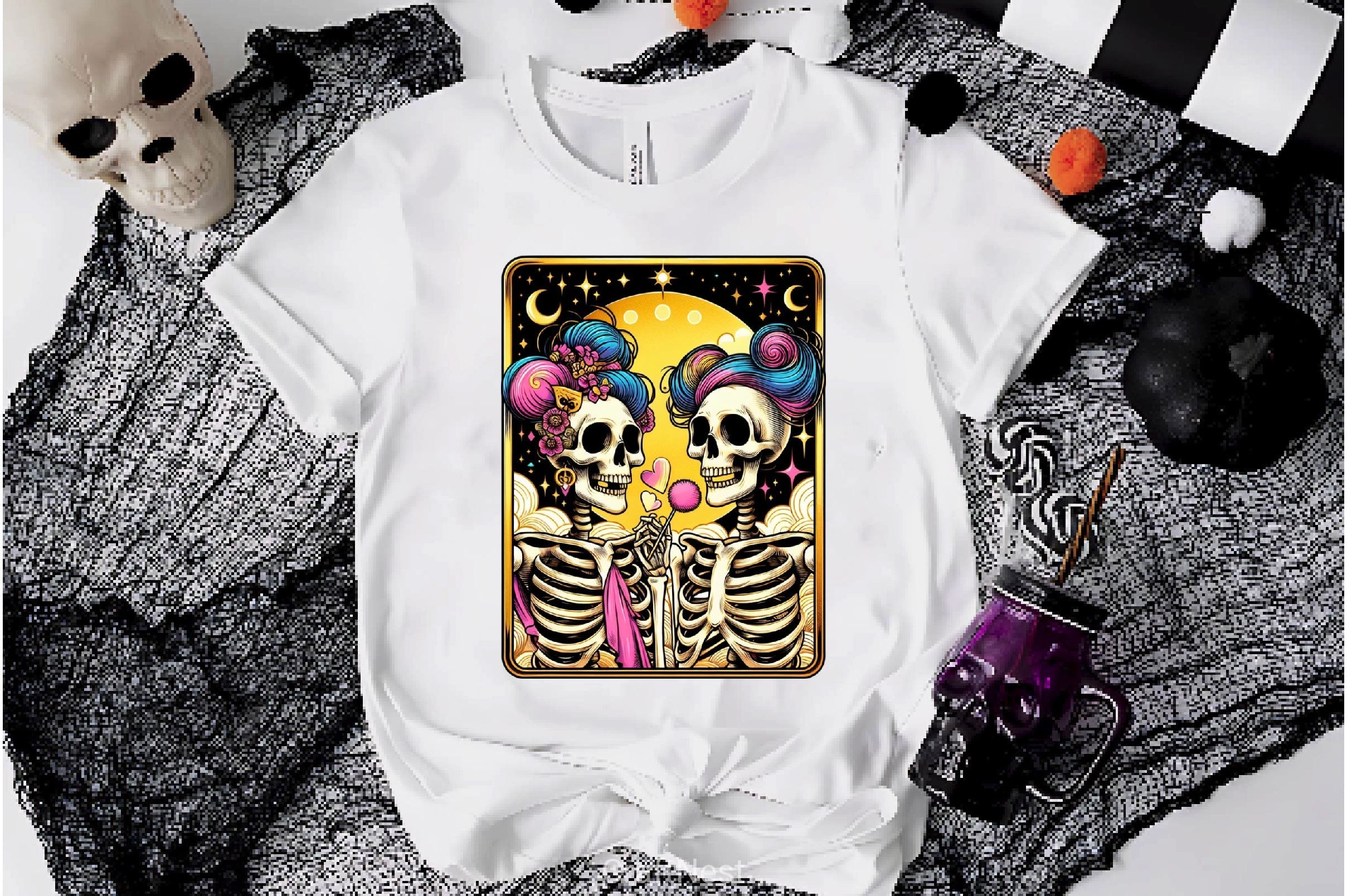 The Lovers Tarot Card Skeletons Clipart Bundle 1