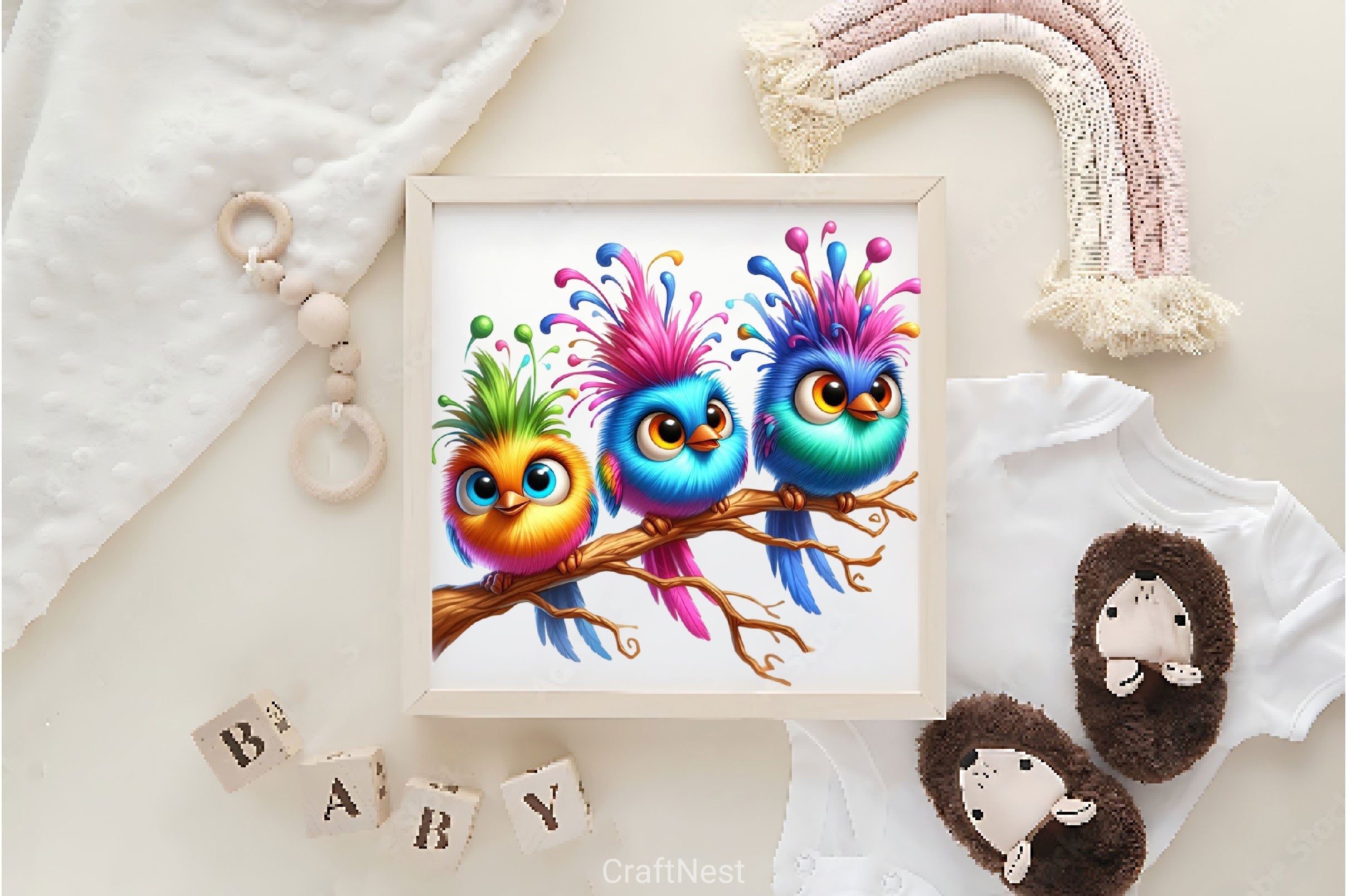 Funny Birds On Branch Clipart Bundle 2