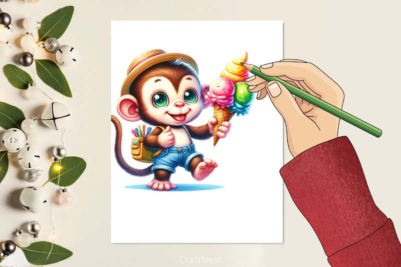 Monkey Ice Cream Clipart Bundle - CraftNest - Digital Crafting and Art