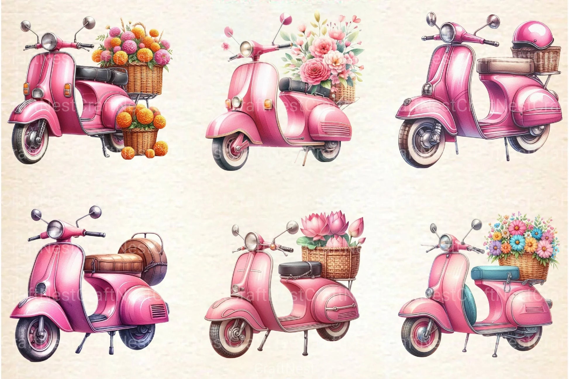 Pink Scooter Clipart Bundle - CraftNest - Digital Crafting and Art