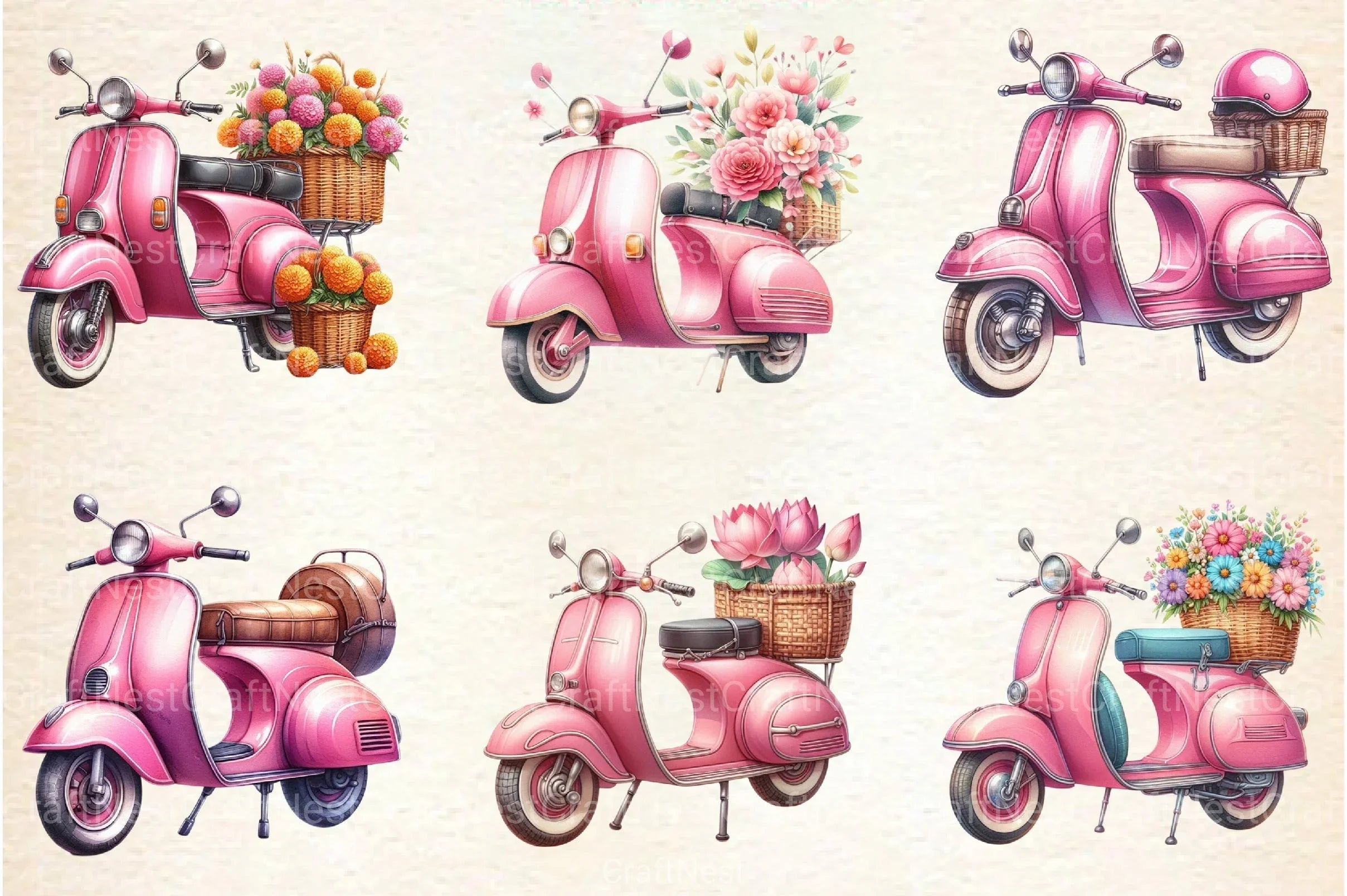 Pink Scooter Clipart Bundle - CraftNest - Digital Crafting and Art