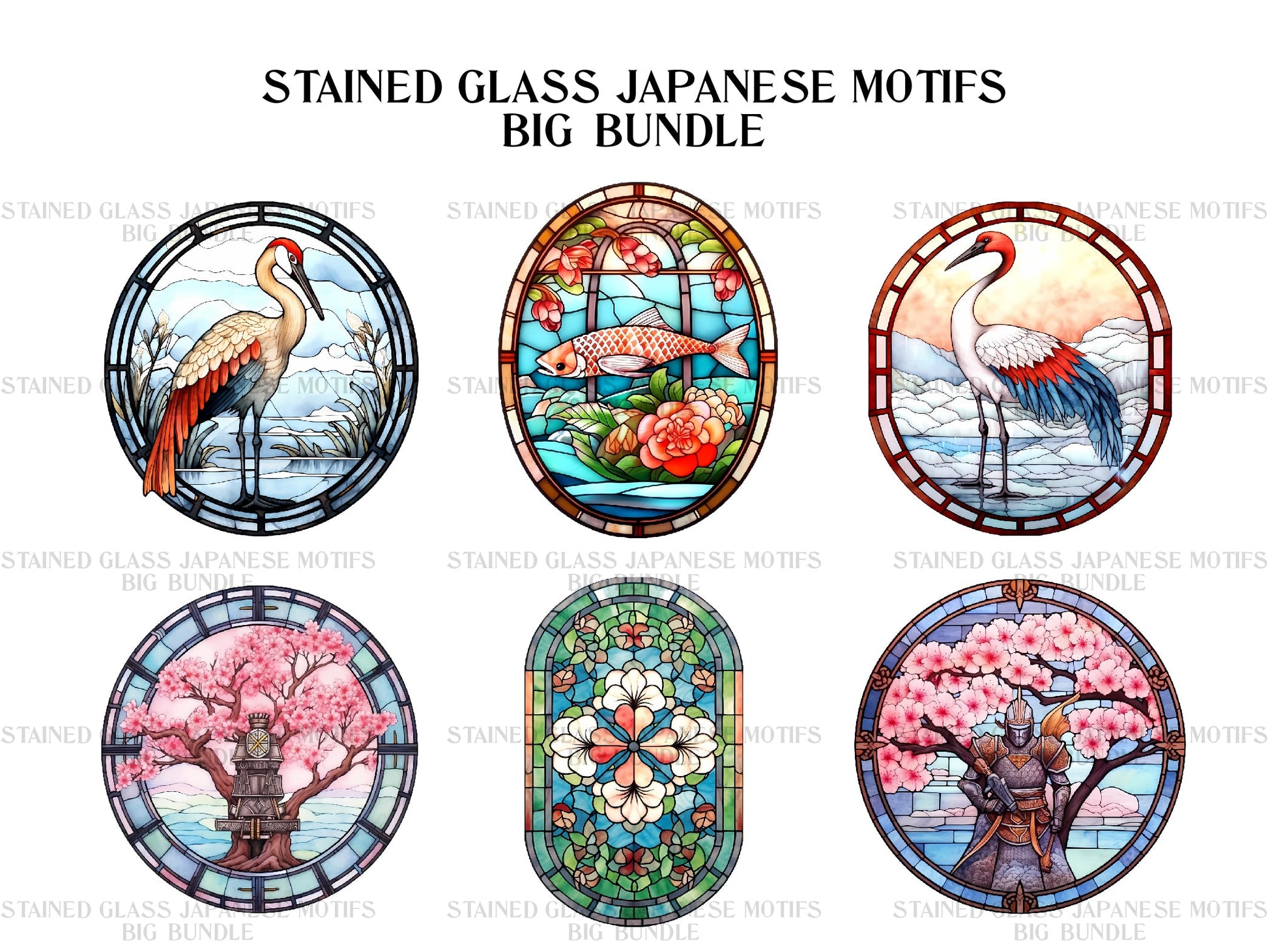 Stained Glass Japanese Motifs Clipart - CraftNest