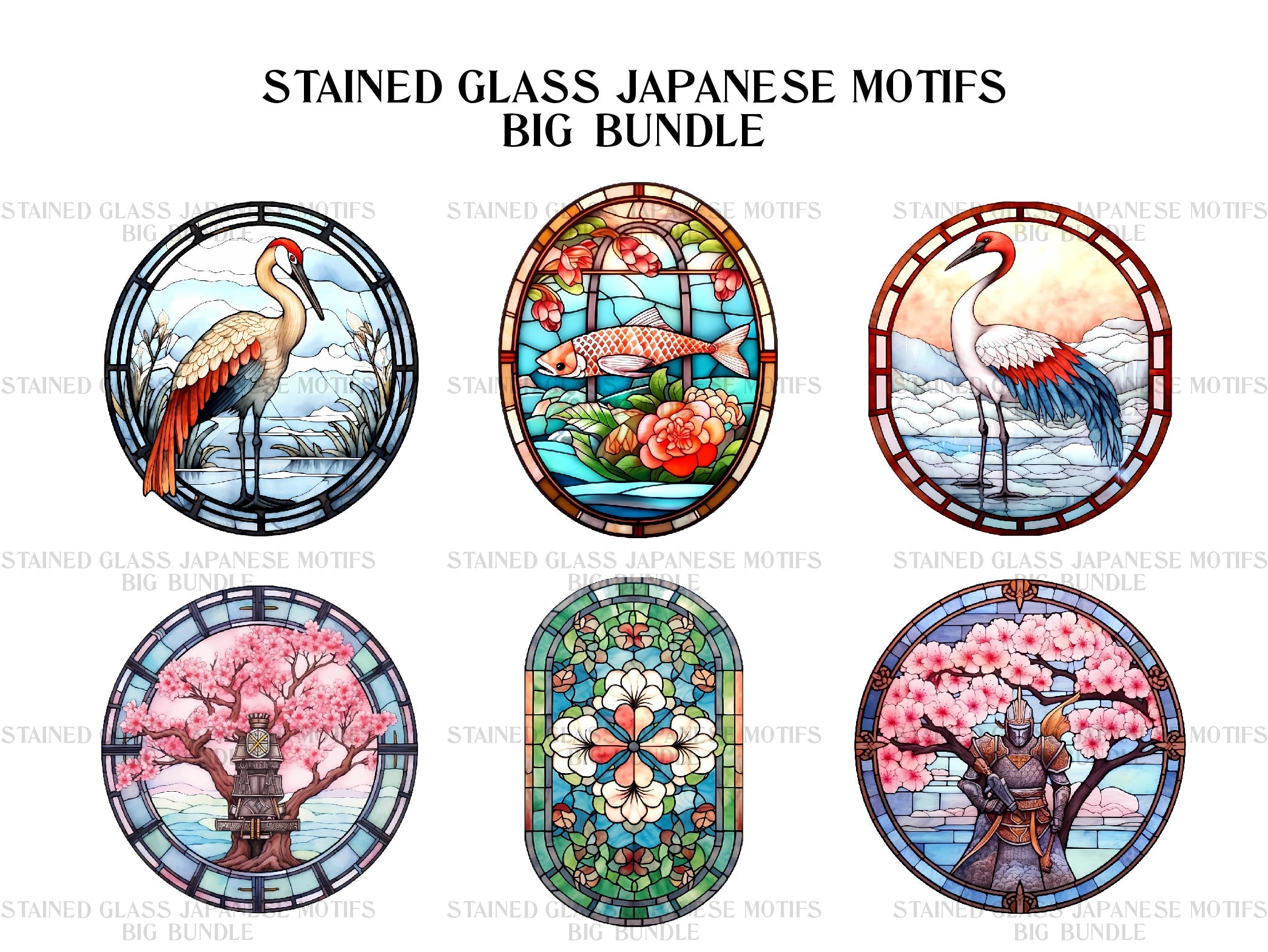 Stained Glass Japanese Motifs Clipart - CraftNest