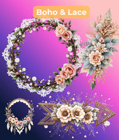 Premium Boho Lace Floral Clipart Bundle - CraftNest - Digital Crafting and Art