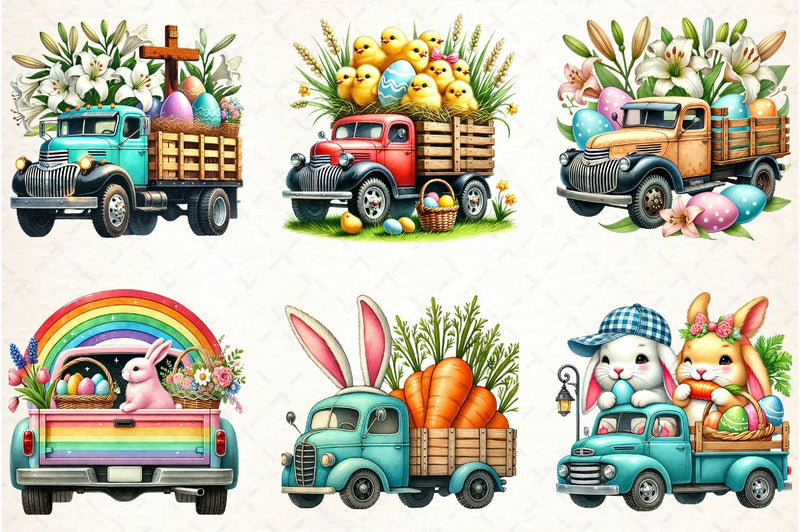 Easter Bunny Truck Clipart Bundle 3 - CraftNest - Digital Crafting and Art