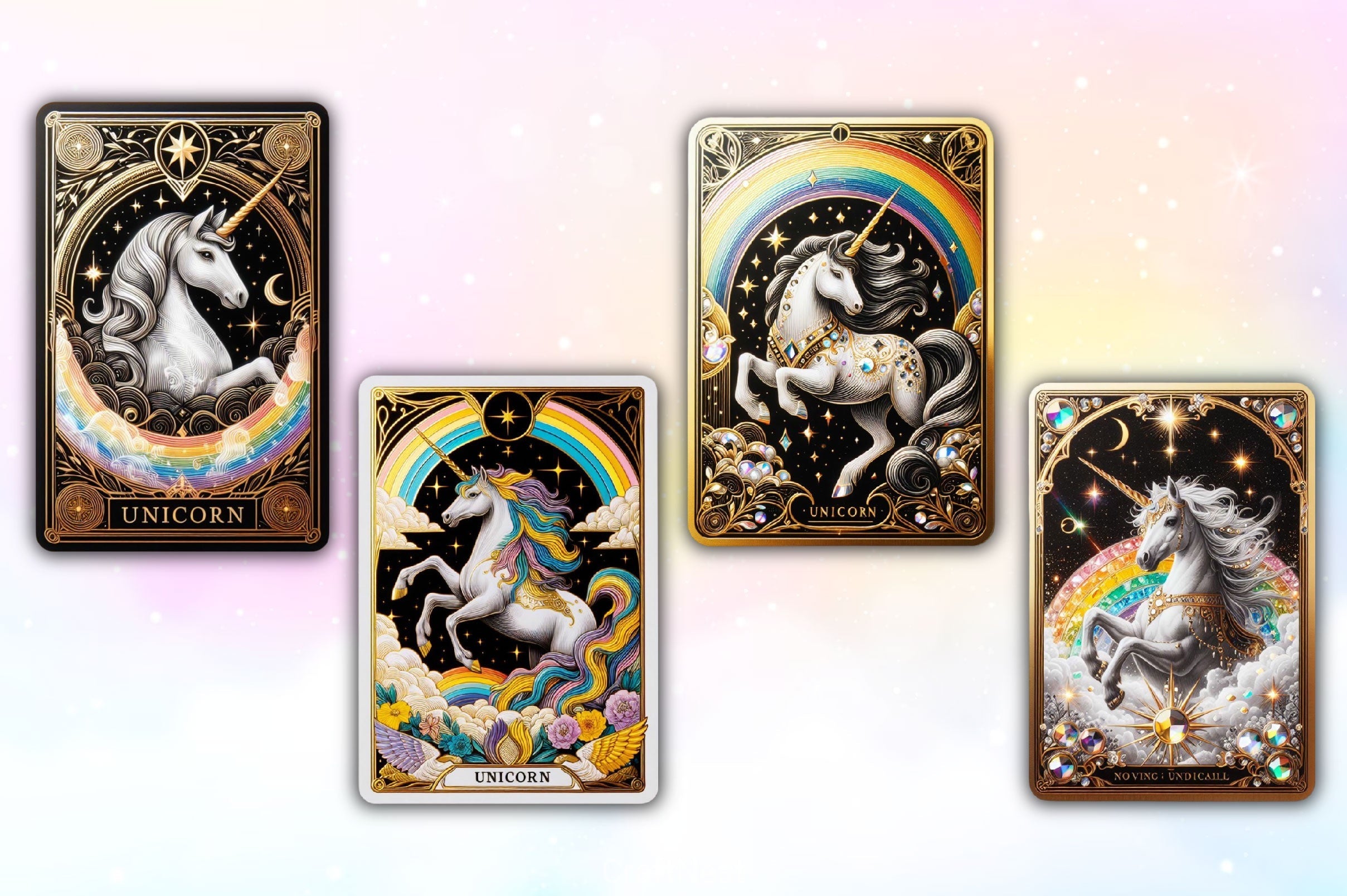 Crystal Unicorn Tarot Card Clipart Bundle 2