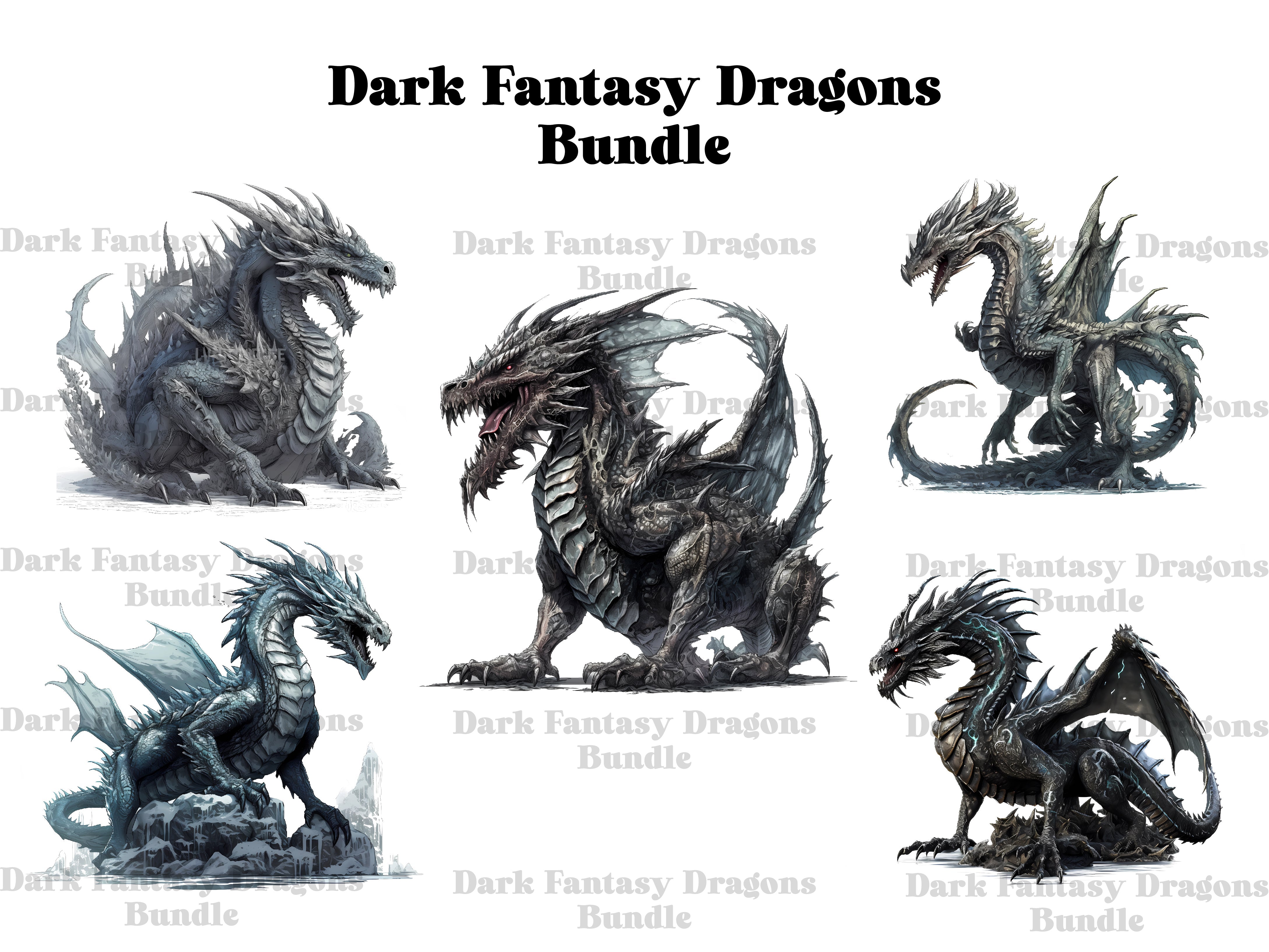Dark Fantasy Dragons Clipart - CraftNest