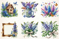 Vintage Blue Bonnet Flowers Clipart Bundle - CraftNest - Digital Crafting and Art