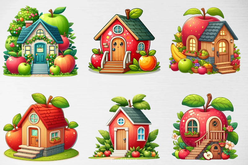 Apple House Clipart Bundle - CraftNest - Digital Crafting and Art