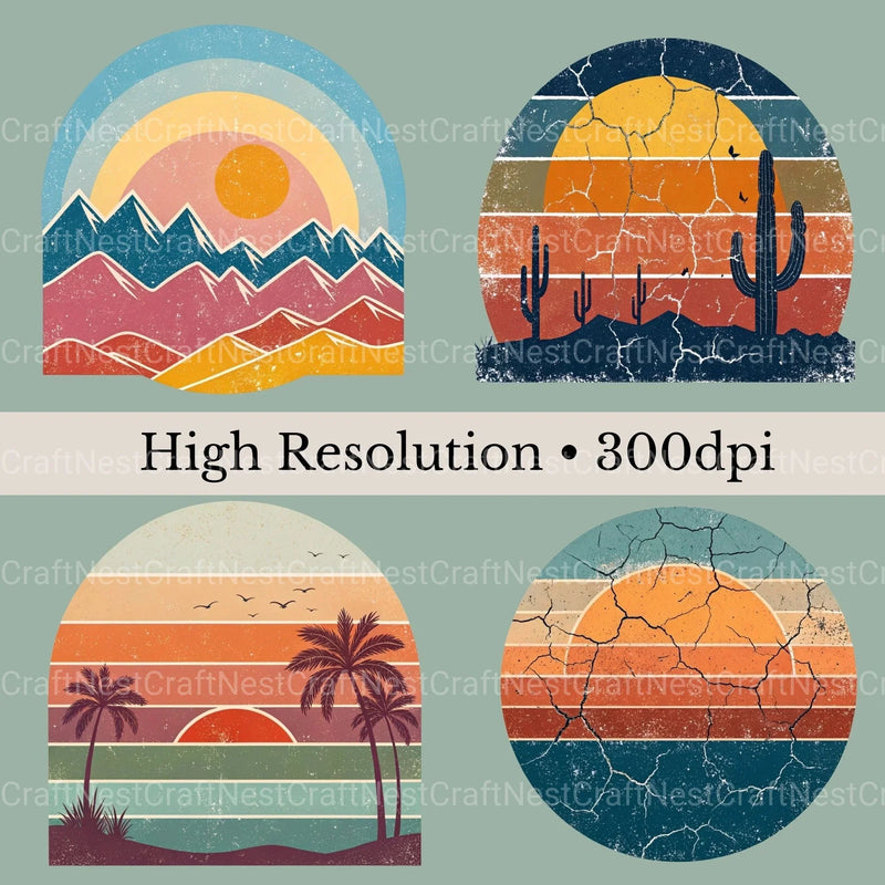 Retro Sunsets 2 Clipart Bundle - CraftNest - Digital Crafting and Art