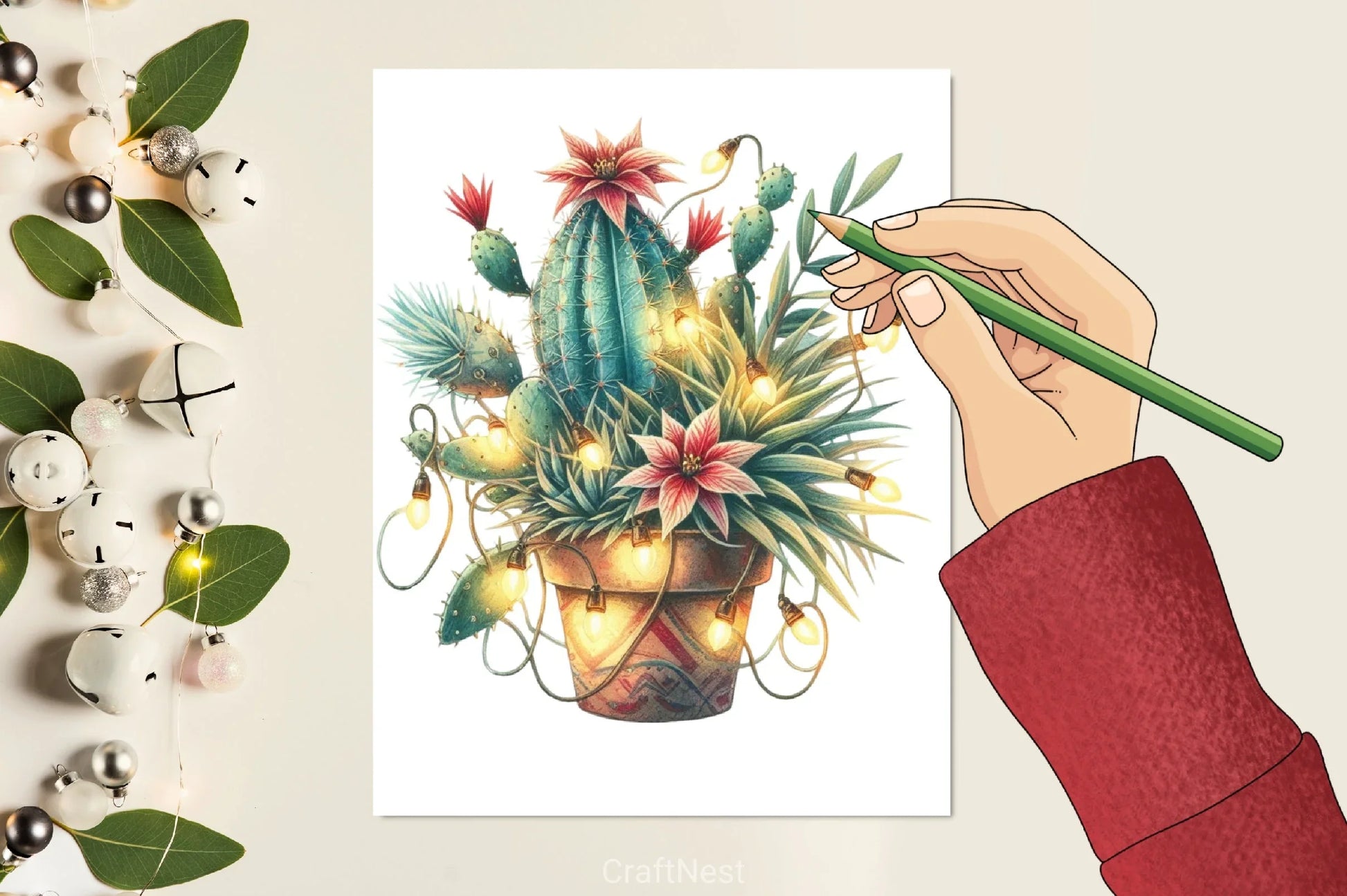 Vintage Christmas Cactus Clipart Bundle - CraftNest - Digital Crafting and Art