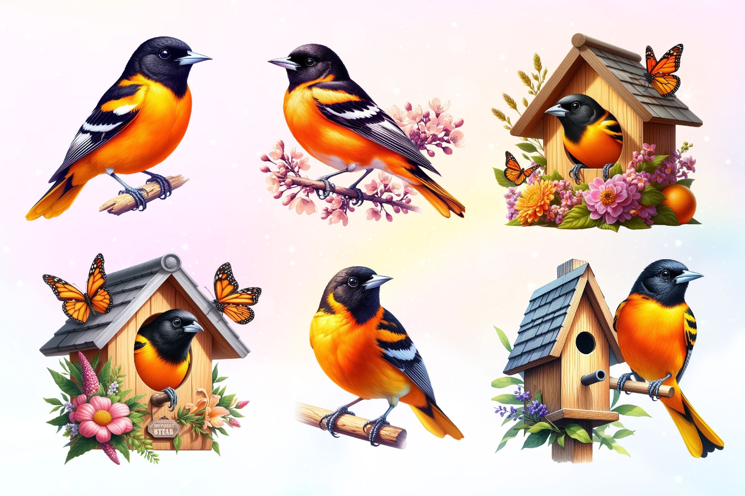 Baltimore Oriole Bird Clipart Bundle 2
