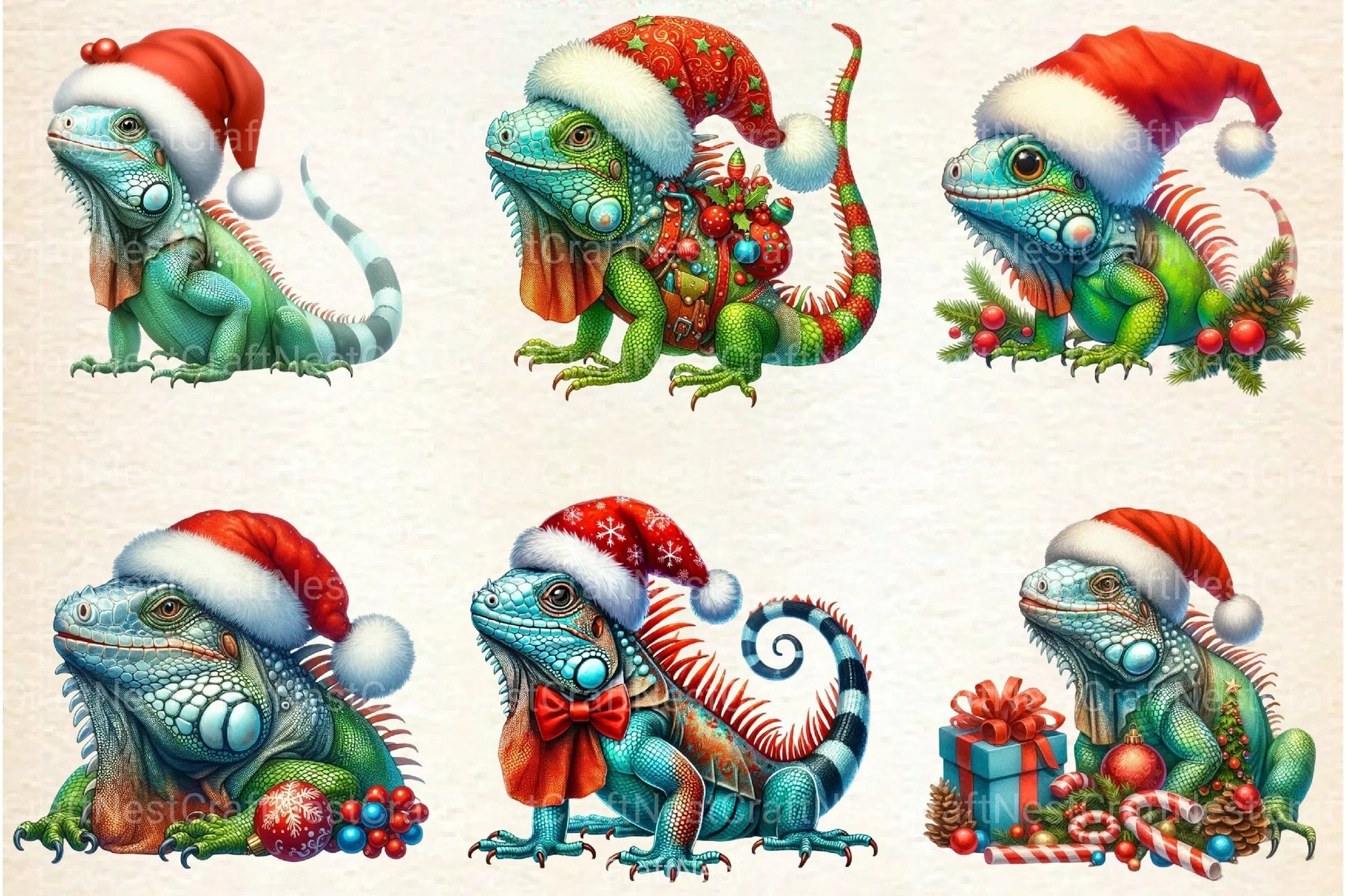 Christmas Iguana Clipart Bundle - CraftNest - Digital Crafting and Art