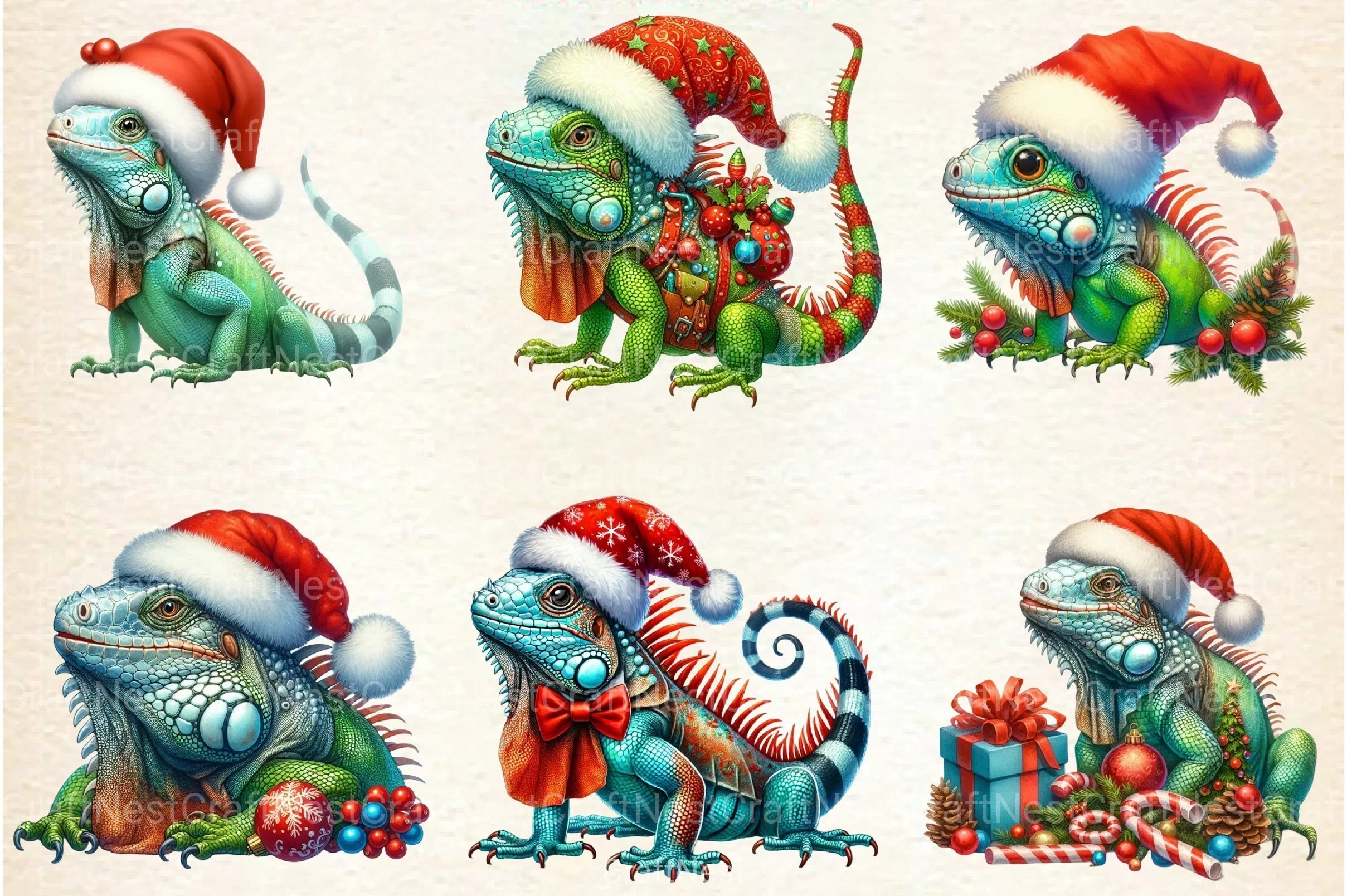 Christmas Iguana Clipart Bundle - CraftNest - Digital Crafting and Art