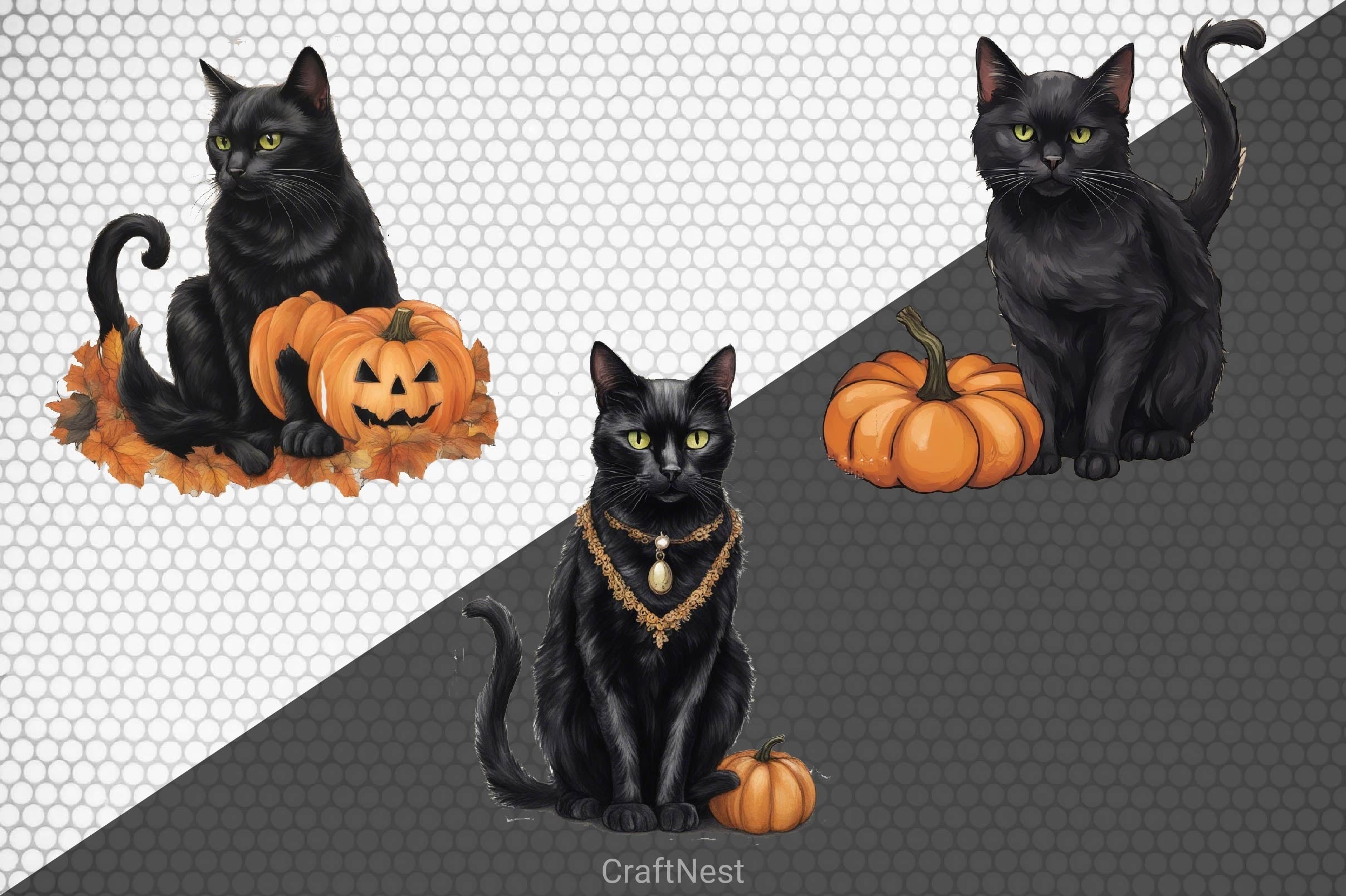 Halloween Black Cat Clipart Bundle 8