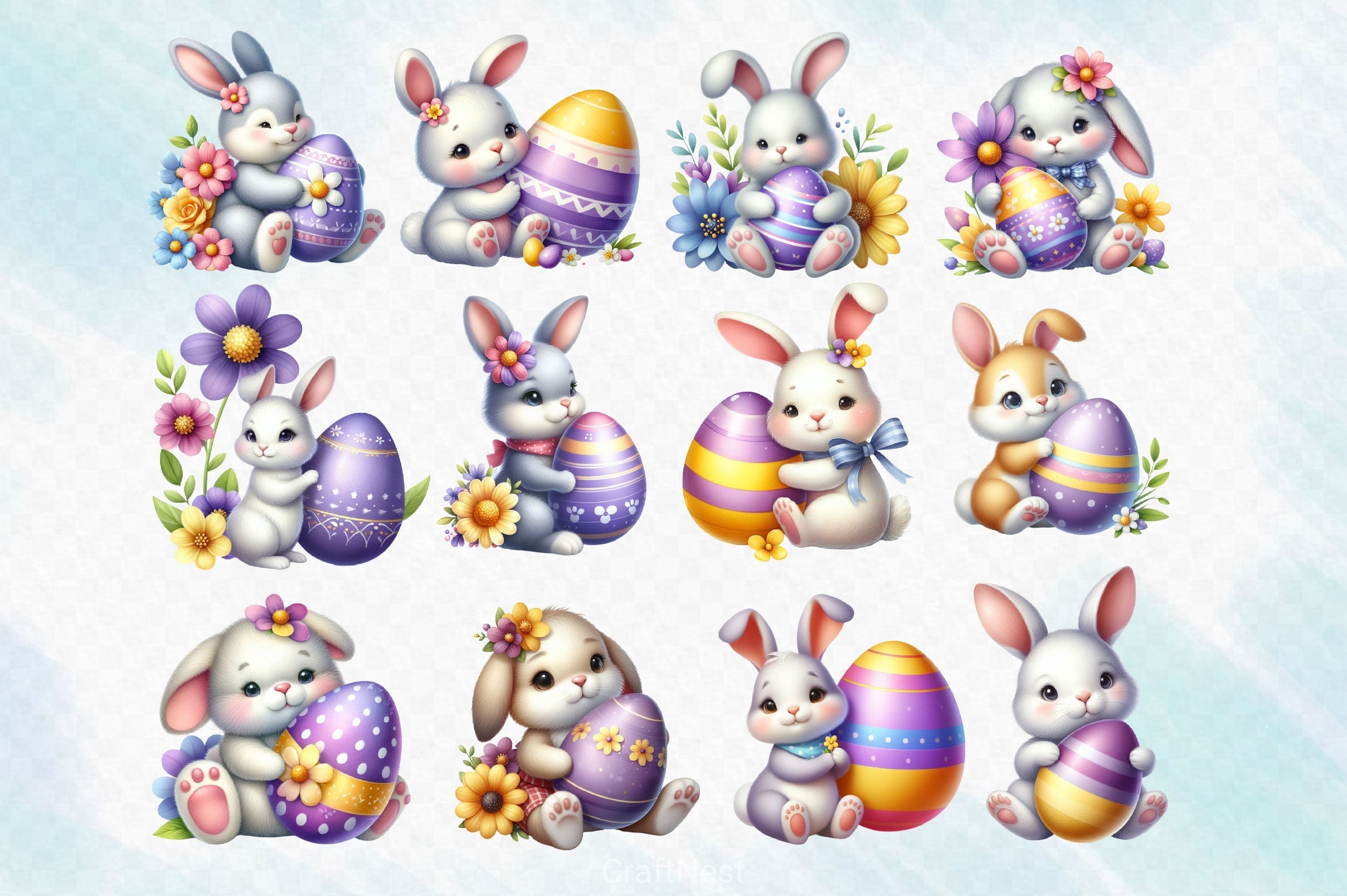 Easter Bunny With Egg Clipart Bundle 2