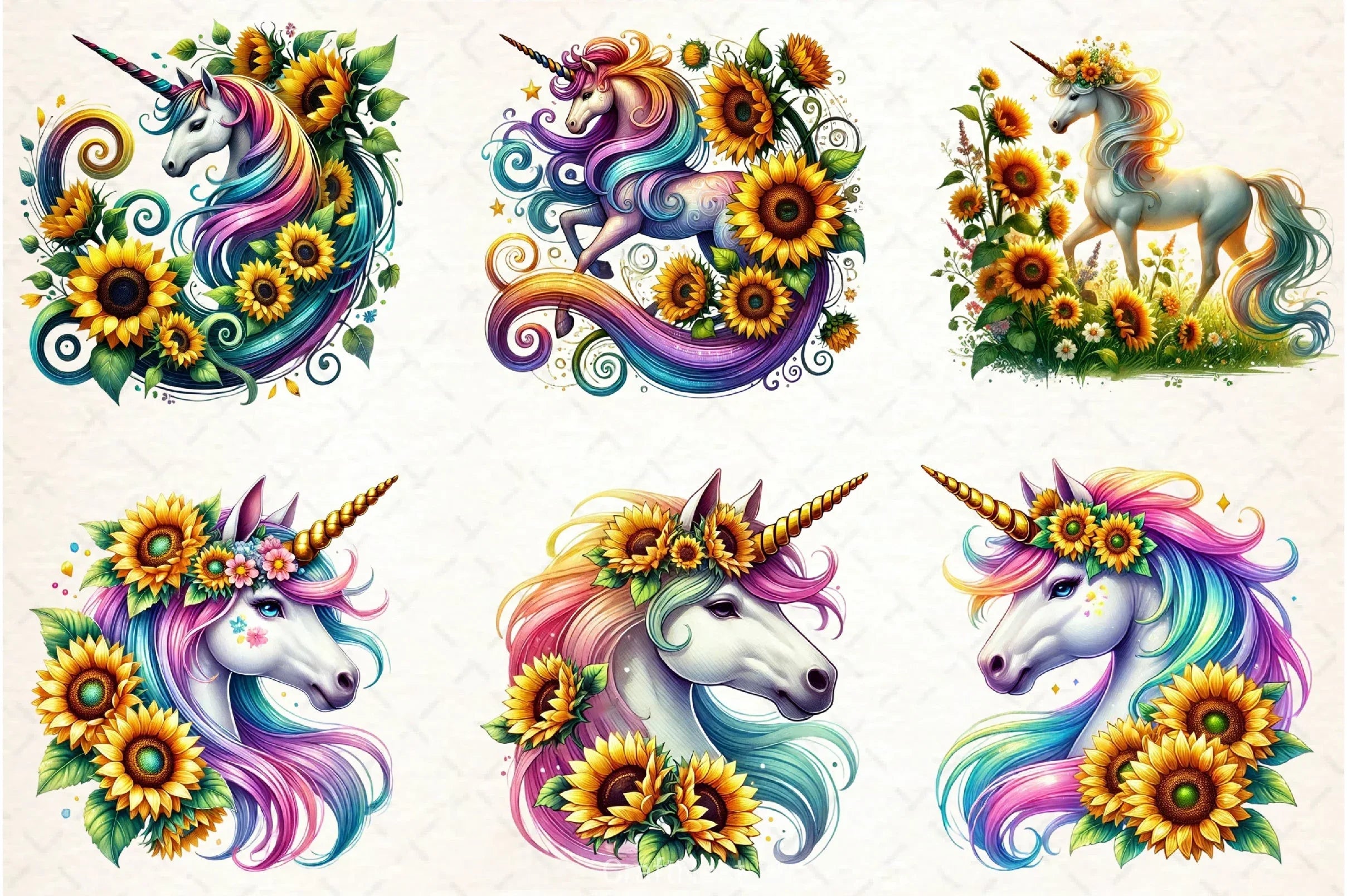 Sunflower Unicorn Clipart Bundle - CraftNest - Digital Crafting and Art