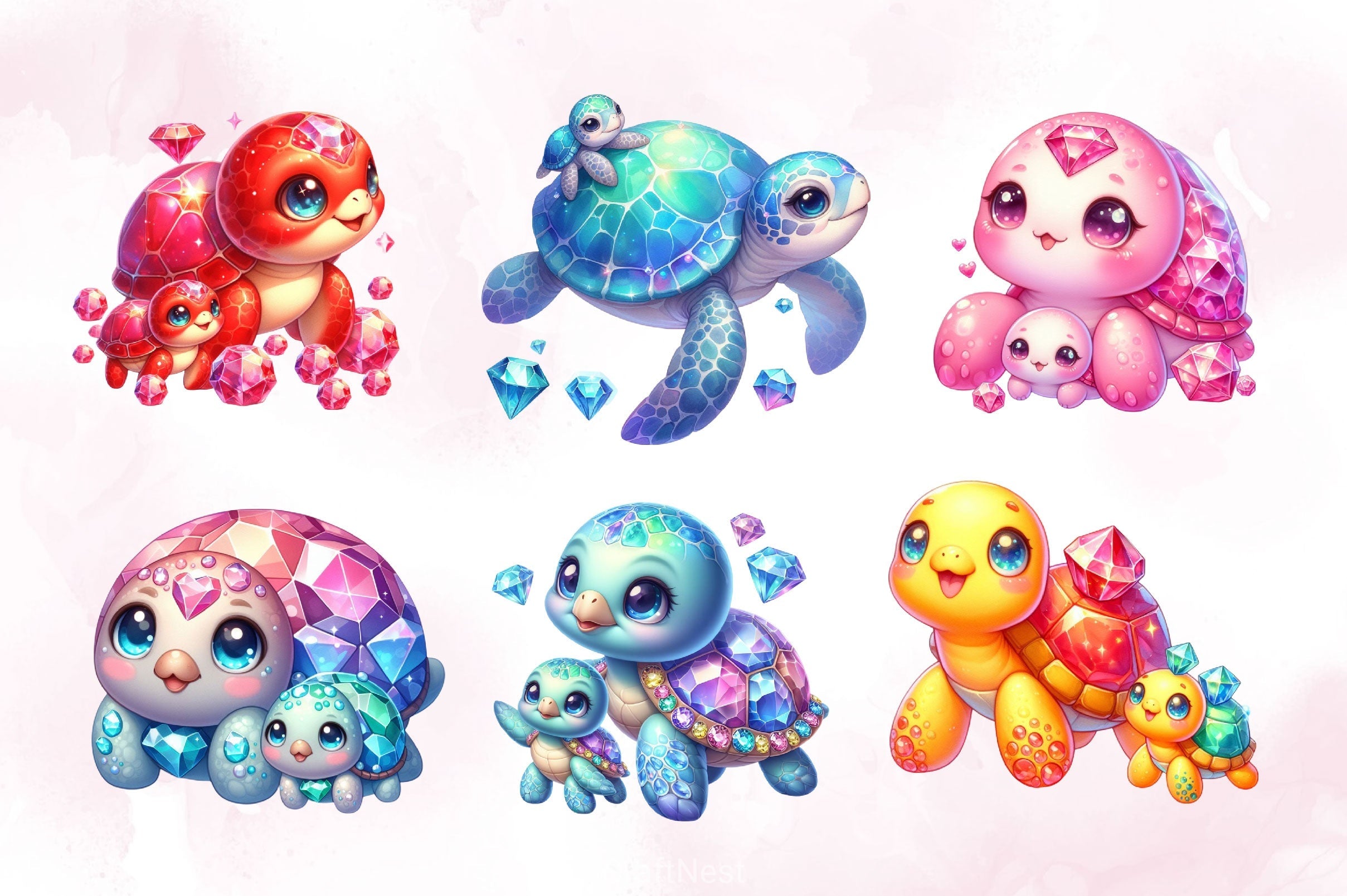 Gem Sea Turtle Mom And Baby Clipart Bundle 2