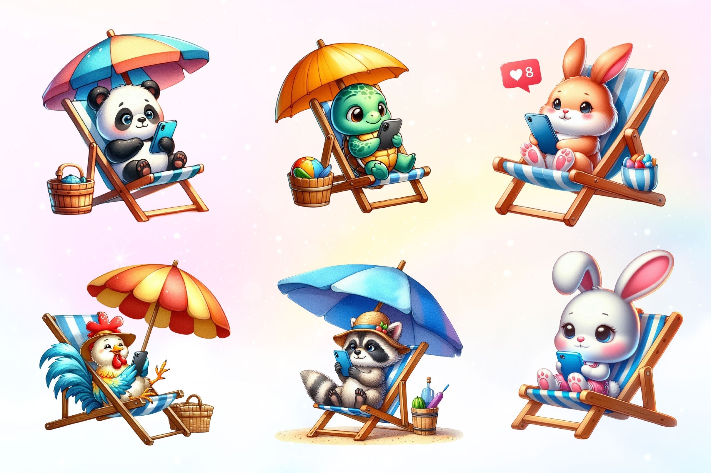 Summer Animals Relaxing On Beach Clipart Bundle 2