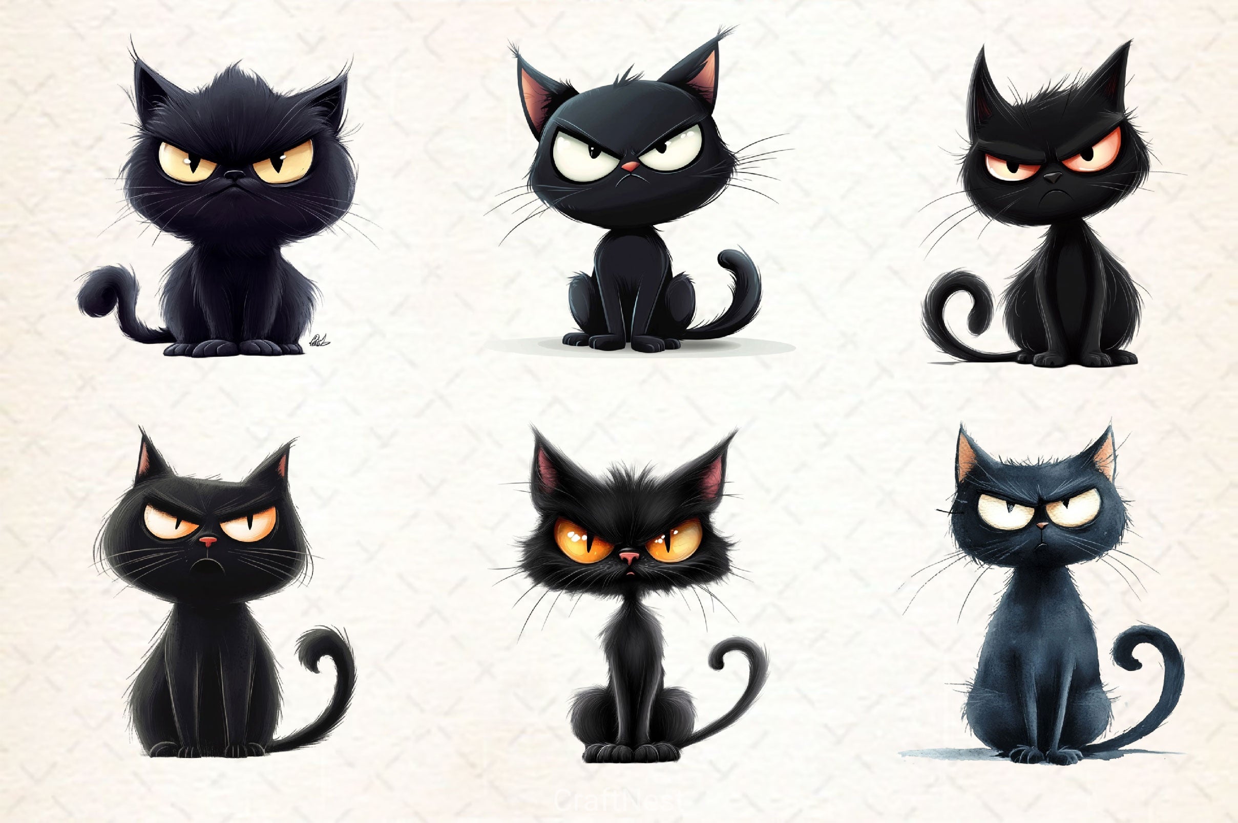 Funny Black Cat Clipart Bundle 6