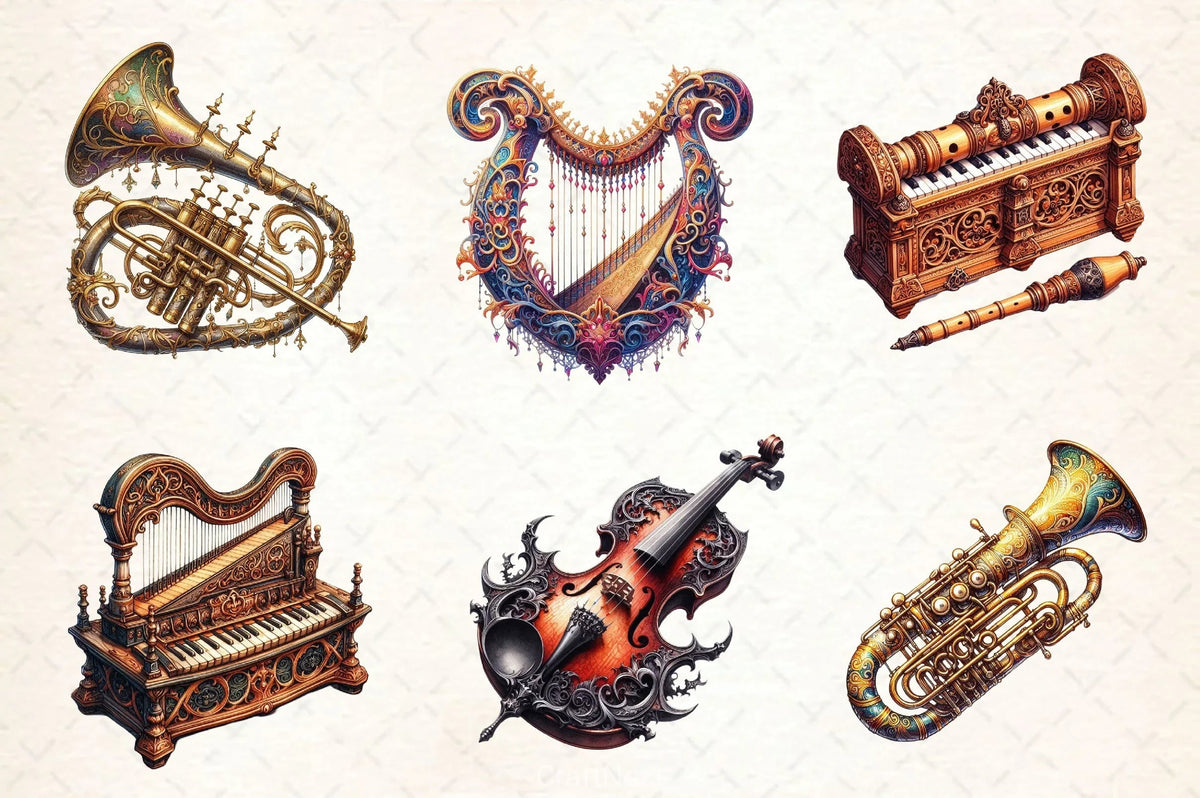 Gothical Instruments Antique Gothic Instruments Clipart Bundle