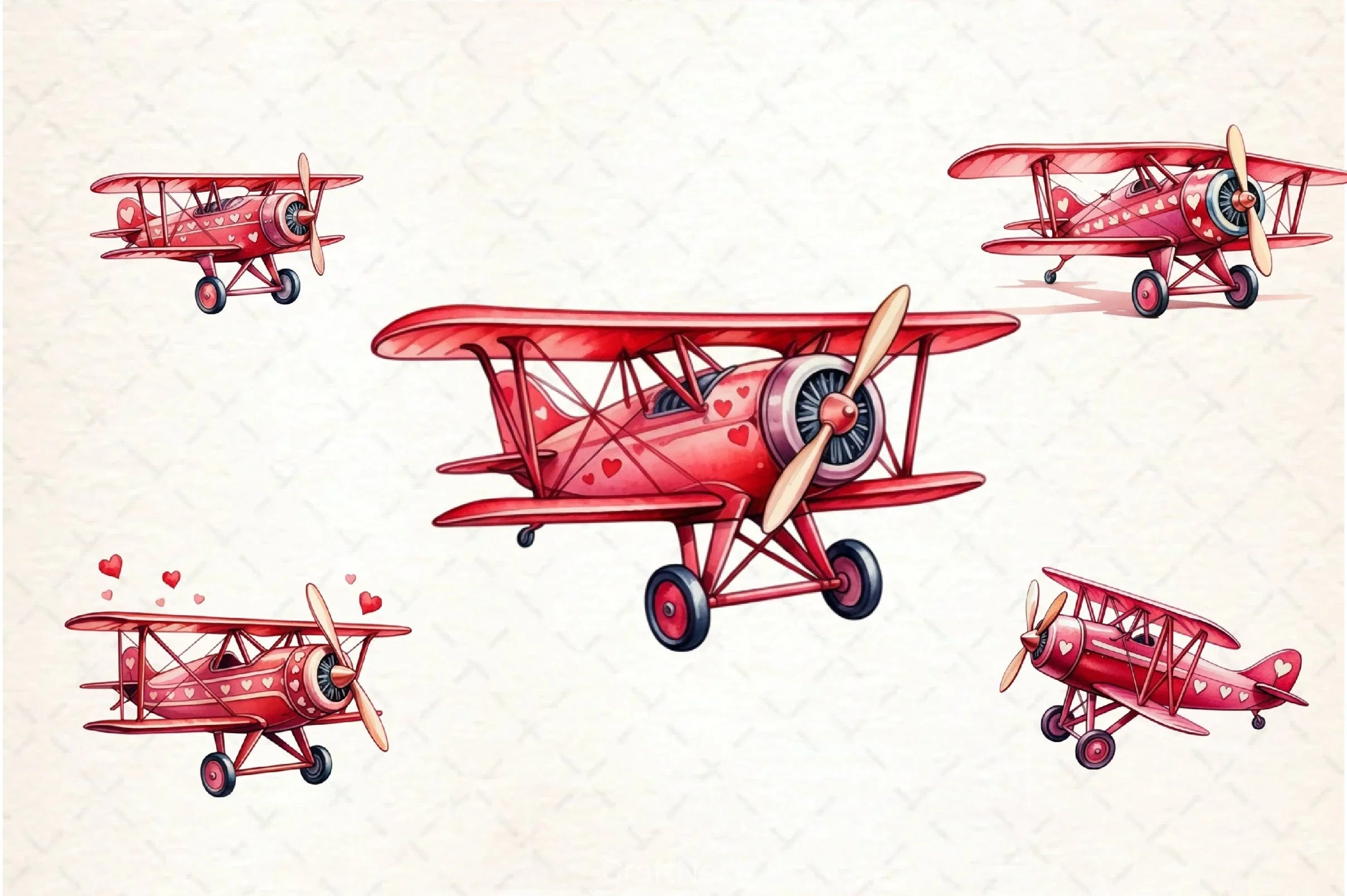 Pink Vintage Airplane Valentine Clipart Bundle - CraftNest - Digital Crafting and Art