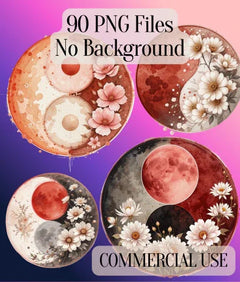 Japandi Yin Yang Blood Moon Clipart Bundle - CraftNest - Digital Crafting and Art