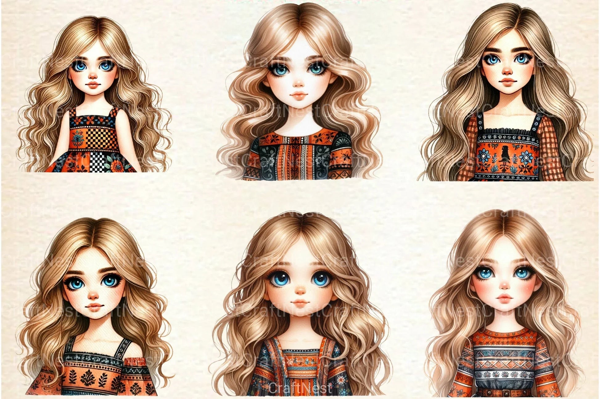 Caucasian Girl Clipart Bundle - CraftNest - Digital Crafting and Art