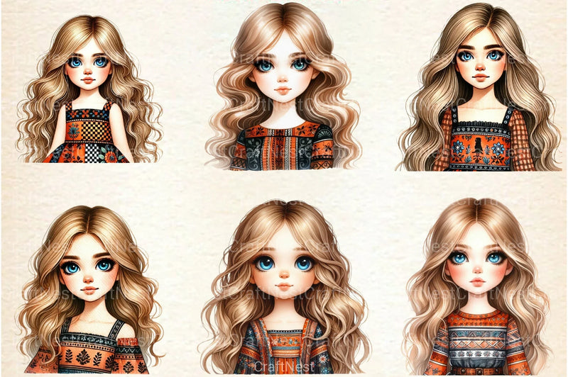 Caucasian Girl Clipart Bundle - CraftNest - Digital Crafting and Art